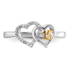 14K Two-tone Polished Diamond Quinceanera Double Heart Ring
