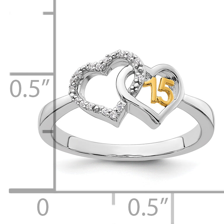 14K Two-tone Polished Diamond Quinceanera Double Heart Ring