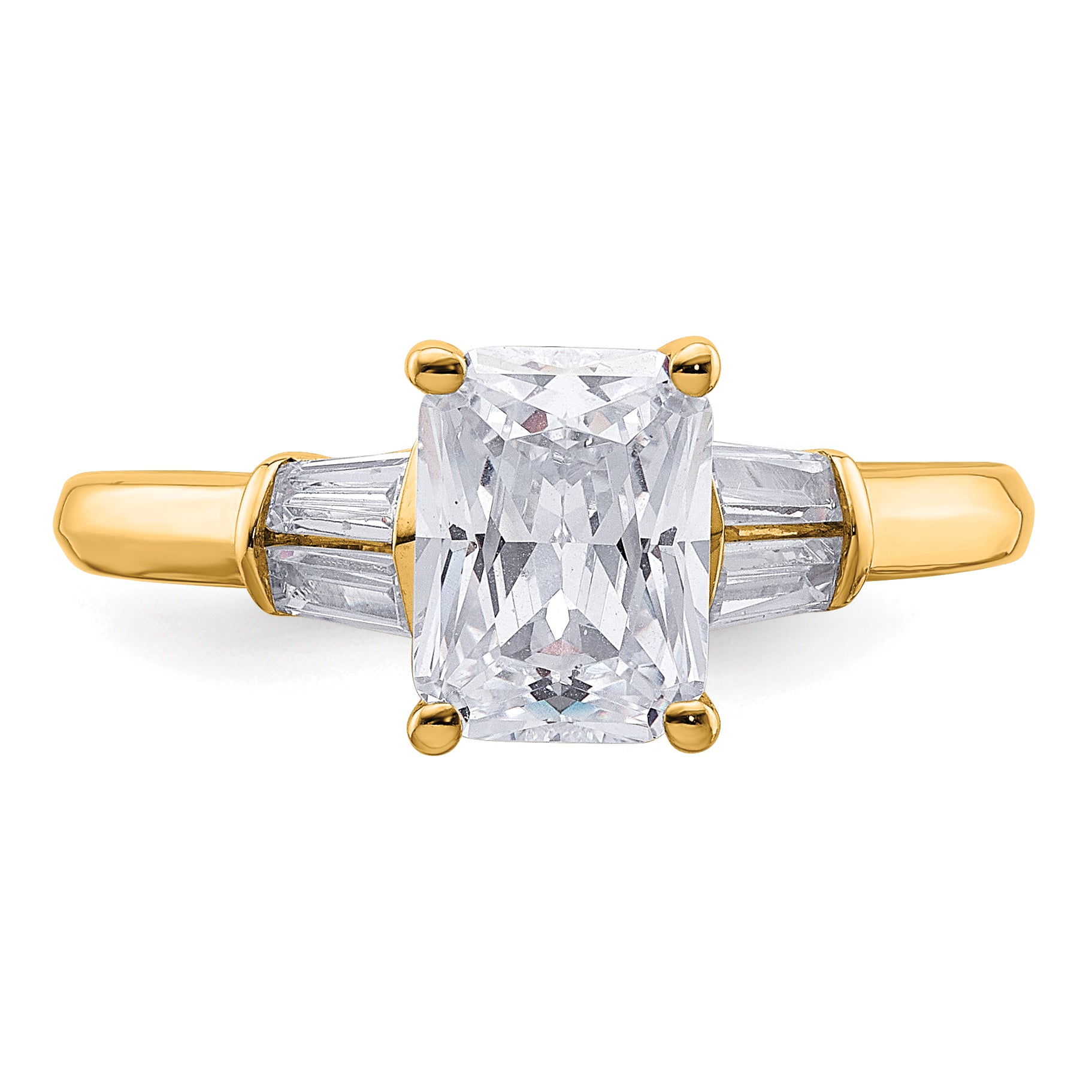 14k 1 7/8 carat Certified Lab Grown Diamond VS+ F+ Radiant with Tapered Baguette Complete Three Stone Engagement Ring