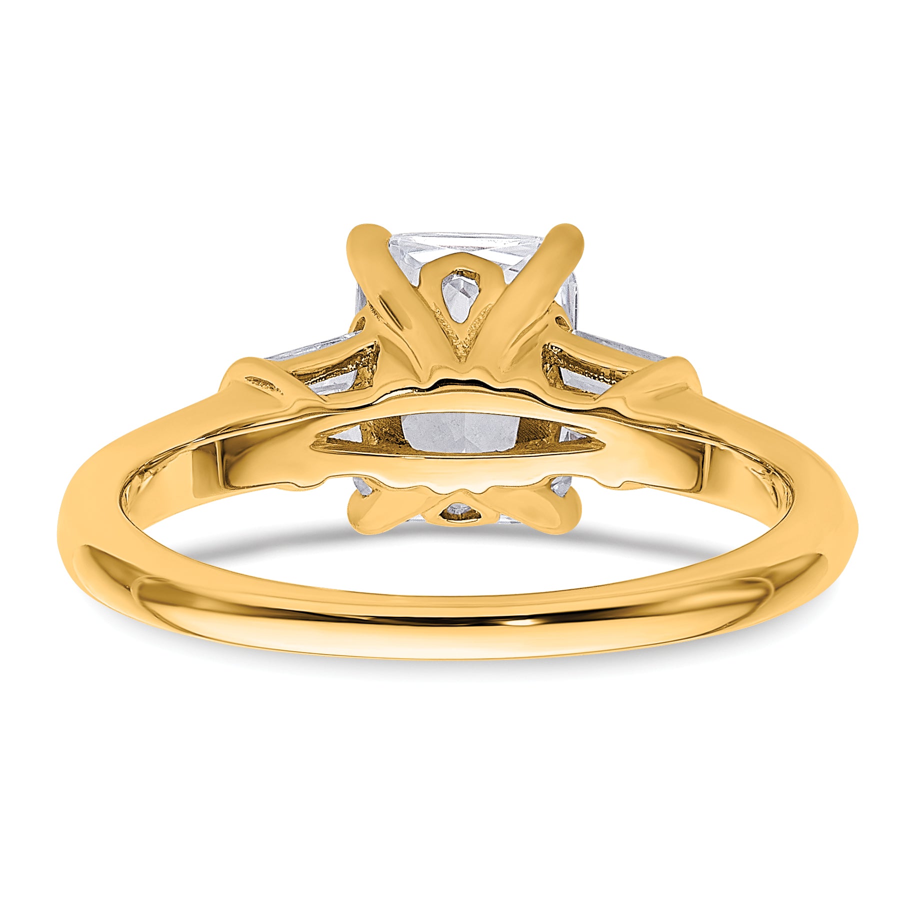 14k 1 7/8 carat Certified Lab Grown Diamond VS+ F+ Radiant with Tapered Baguette Complete Three Stone Engagement Ring