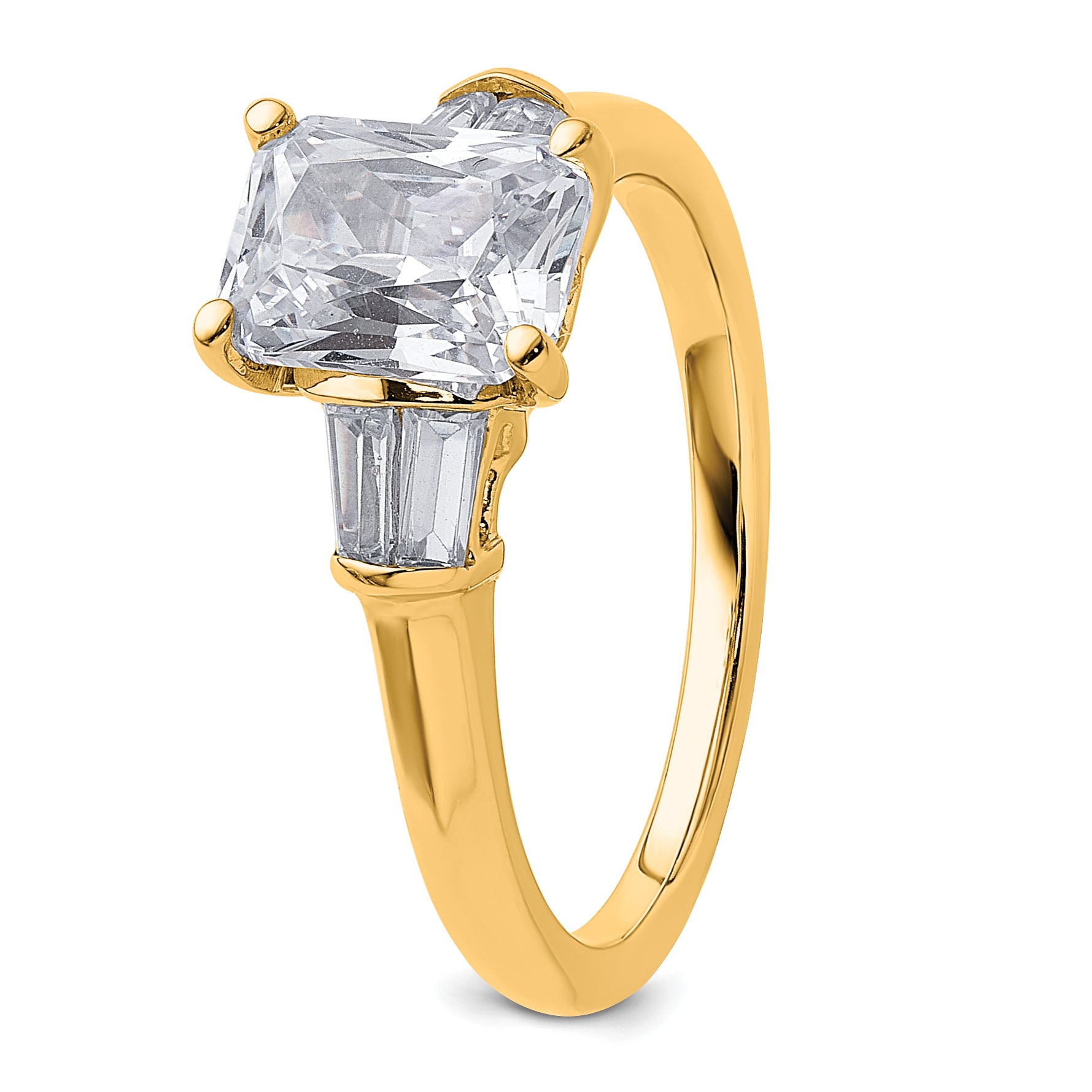 14k 1 7/8 carat Certified Lab Grown Diamond VS+ F+ Radiant with Tapered Baguette Complete Three Stone Engagement Ring