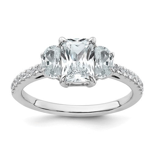 Radiant Half Moon Lab-Grown Three-Stone Ring in 14K White Gold (1 5/8 ct. tw.), Size 7 - Sophia Jewelers