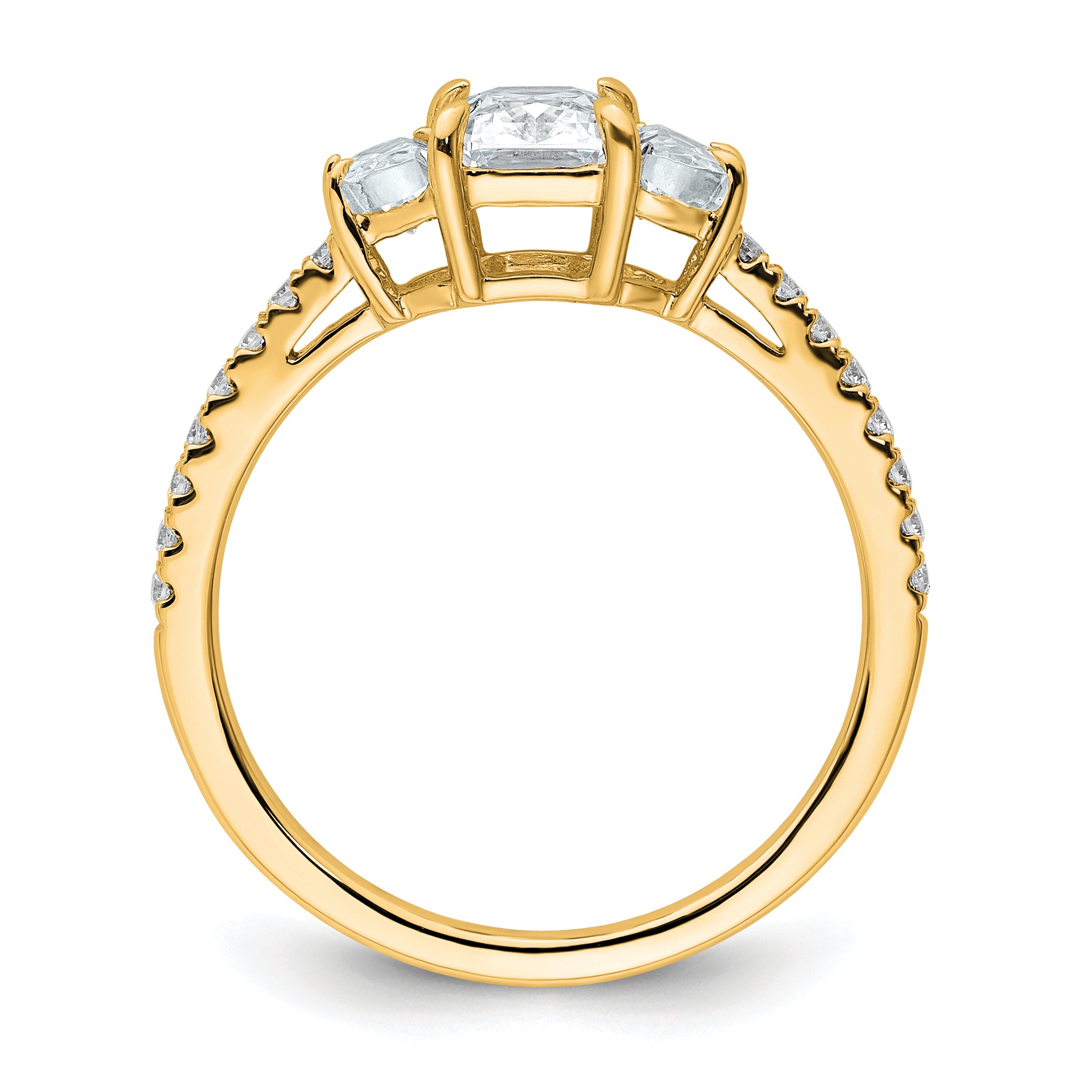 14k 1 5/8 carat Certified Lab Grown Diamond VS+ F+ Radiant with Half Moon Complete Three Stone Engagement Ring
