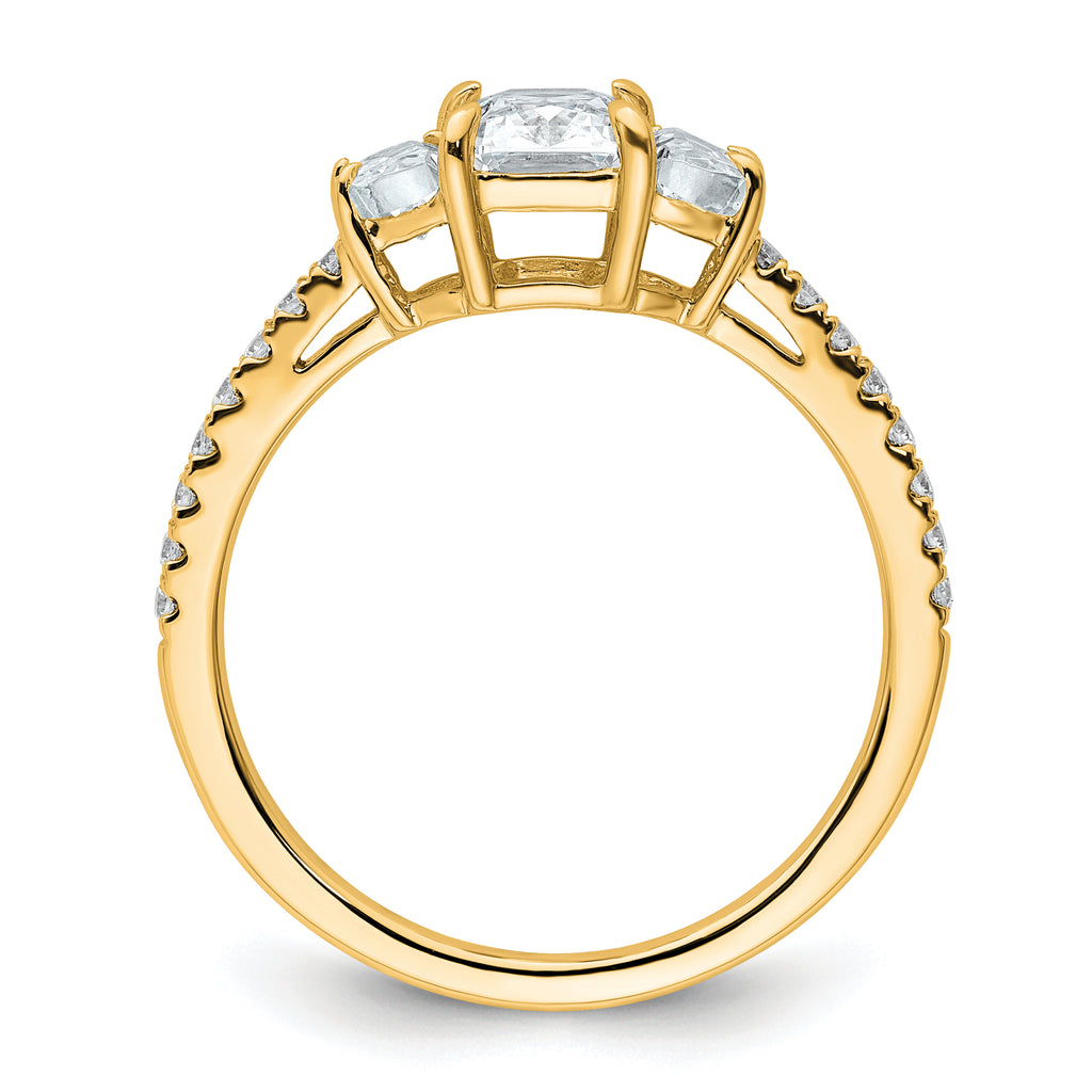 14k 1 5/8 carat Certified Lab Grown Diamond VS+ F+ Radiant with Half Moon Complete Three Stone Engagement Ring