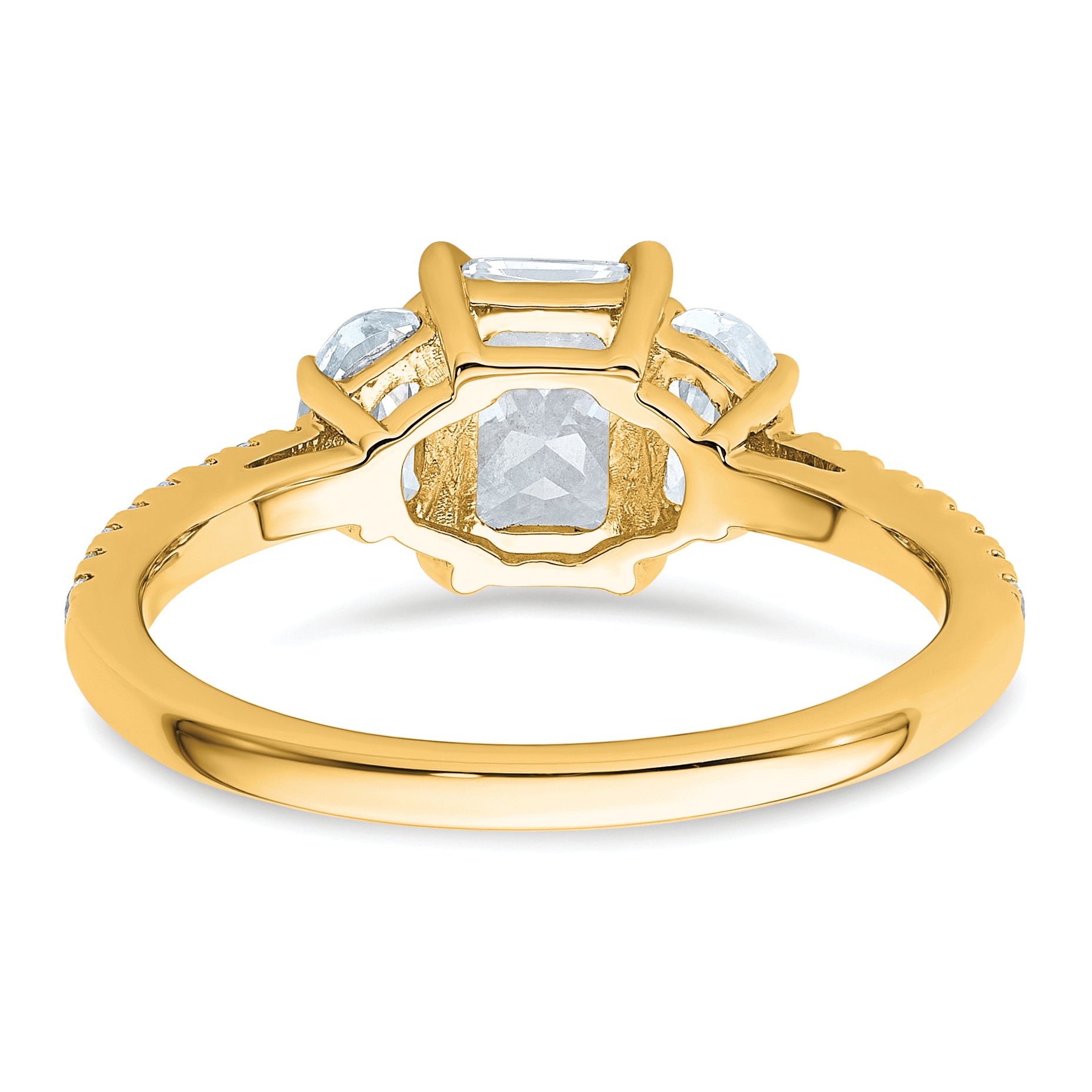 14k 1 5/8 carat Certified Lab Grown Diamond VS+ F+ Radiant with Half Moon Complete Three Stone Engagement Ring