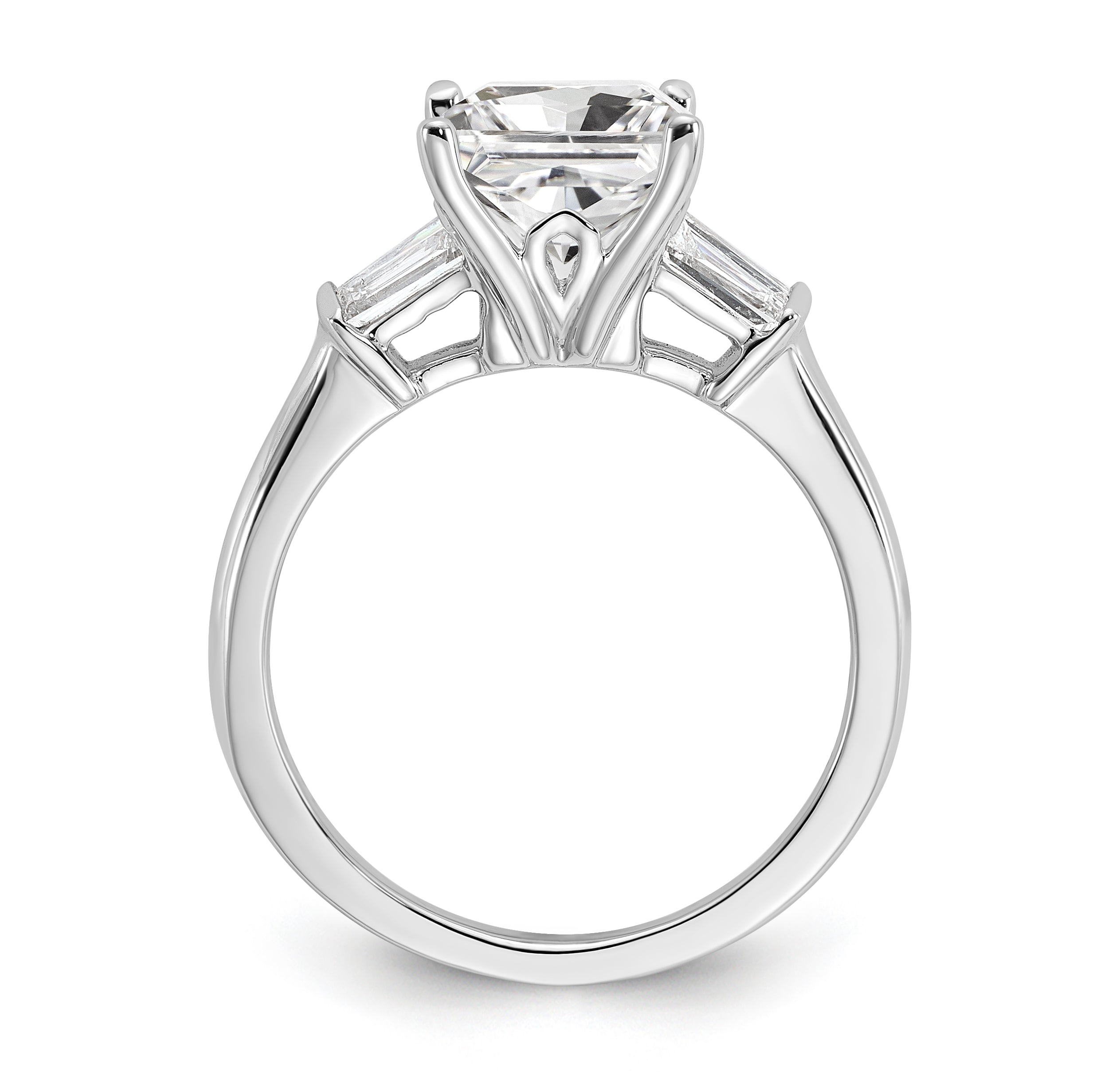 14k White Gold 1/2 carat Lab Grown Diamond VS+ F+ 1 1/2 carat Center Princess Semi Mount Three Stone Engagement Ring Secondary image