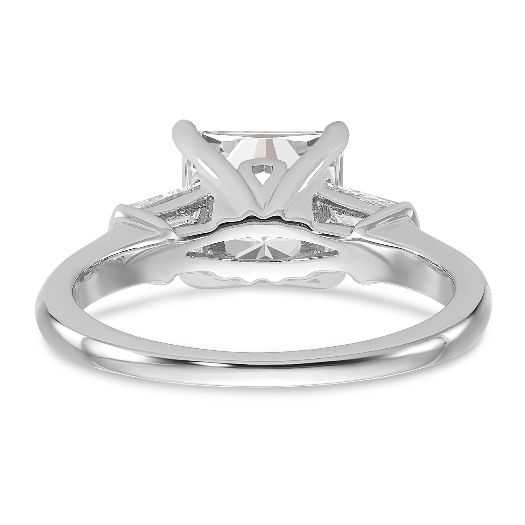 14k White Gold 1/2 carat Lab Grown Diamond VS+ F+ 1 1/2 carat Center Princess Semi Mount Three Stone Engagement Ring