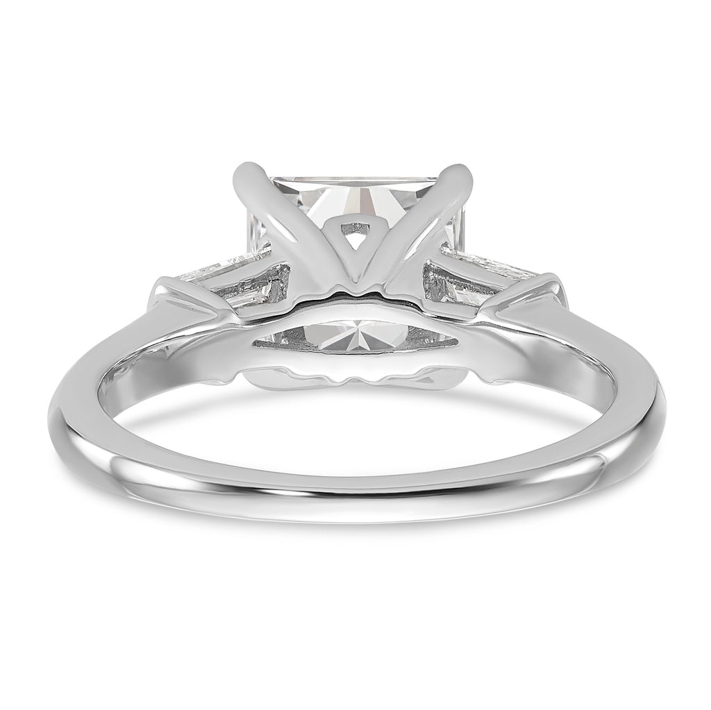 14k White Gold 1/2 carat Lab Grown Diamond VS+ F+ 1 1/2 carat Center Princess Semi Mount Three Stone Engagement Ring