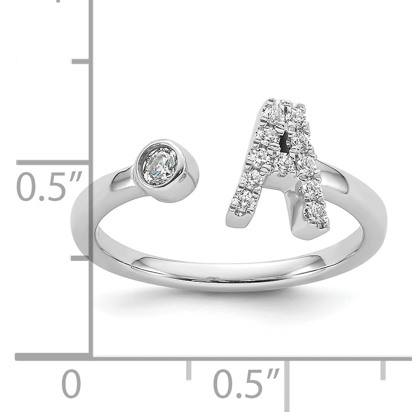 14k White Gold 1/6 carat Lab Grown Diamond VS/SI+ G+ Initial A Adjustable Ring