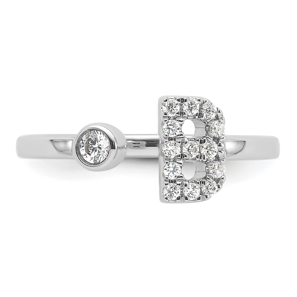 14k White Gold 1/5 carat Lab Grown Diamond VS/SI+ G+ Initial B Adjustable Ring