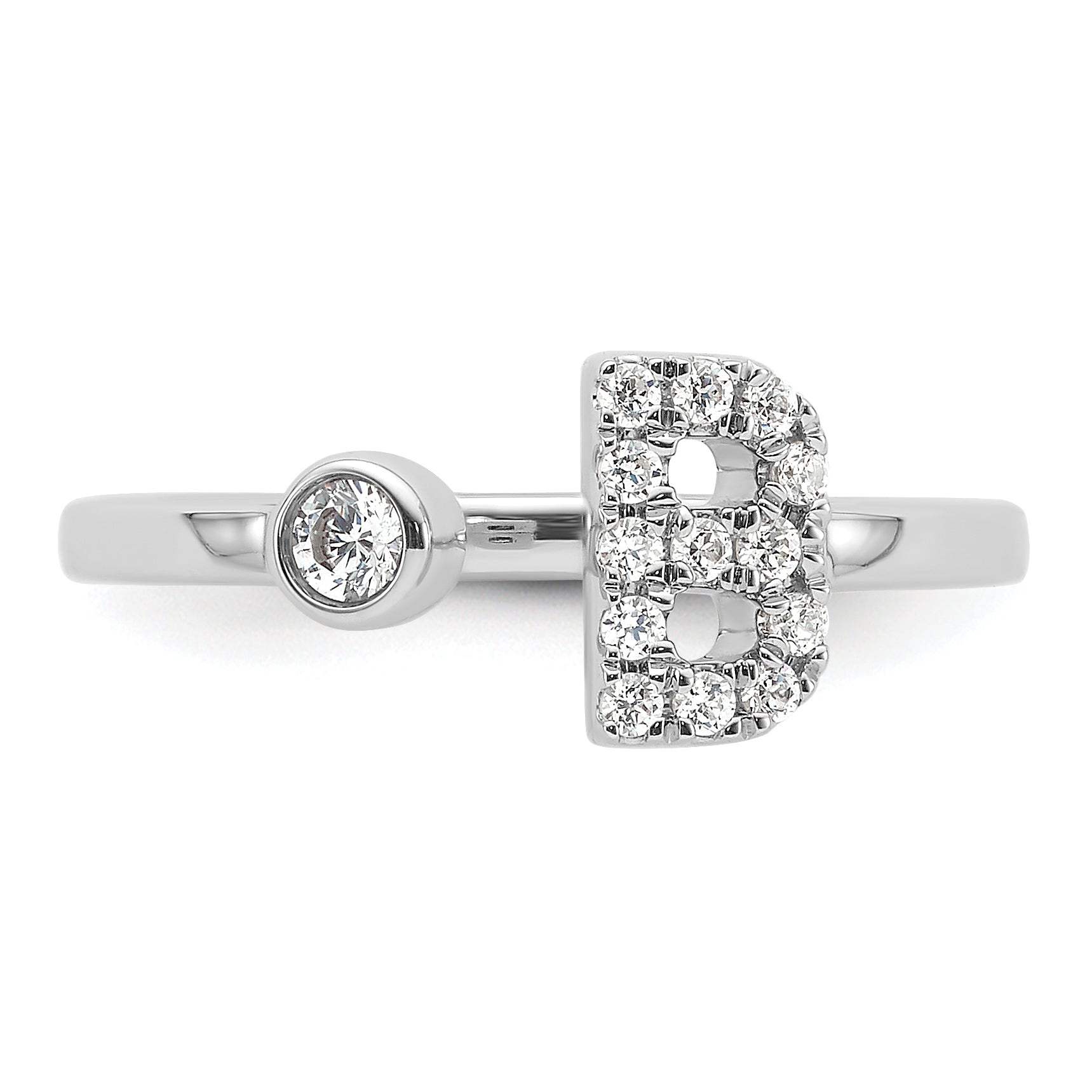 14k White Gold 1/5 carat Lab Grown Diamond VS/SI+ G+ Initial B Adjustable Ring
