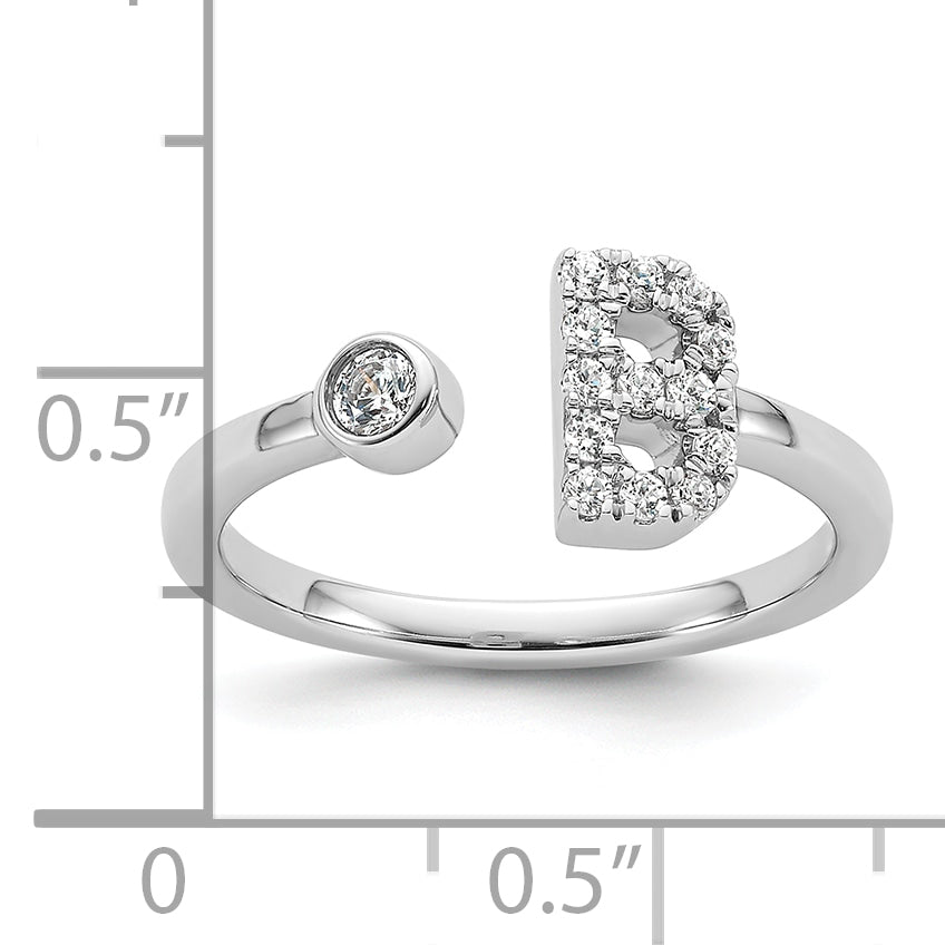 14k White Gold 1/5 carat Lab Grown Diamond VS/SI+ G+ Initial B Adjustable Ring