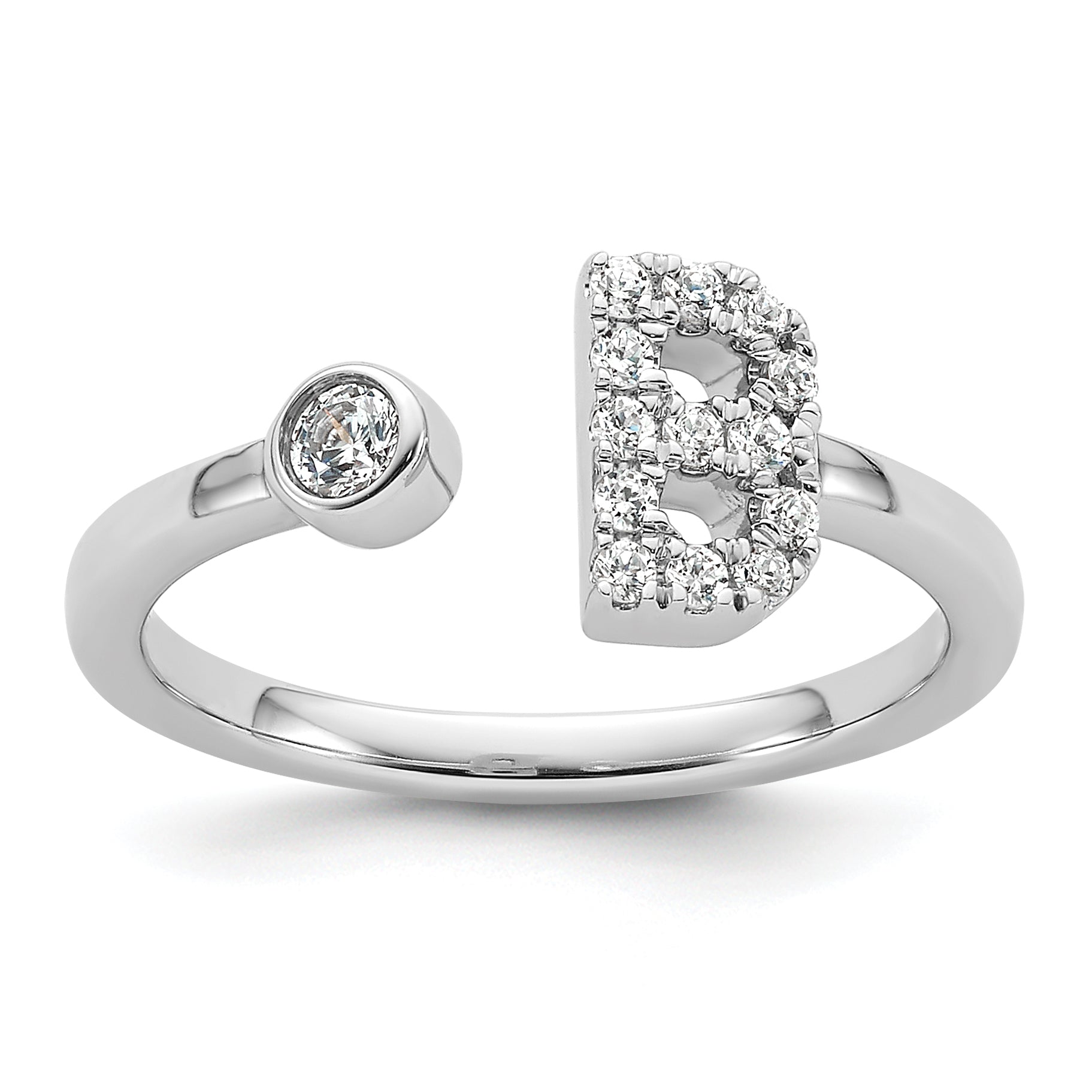 14k White Gold 1/5 carat Lab Grown Diamond VS/SI+ G+ Initial B Adjustable Ring Main image