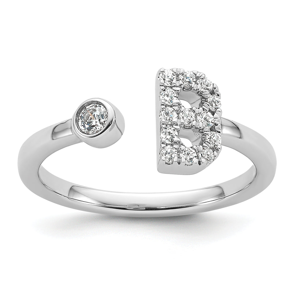 14k White Gold 1/5 carat Lab Grown Diamond VS/SI+ G+ Initial B Adjustable Ring