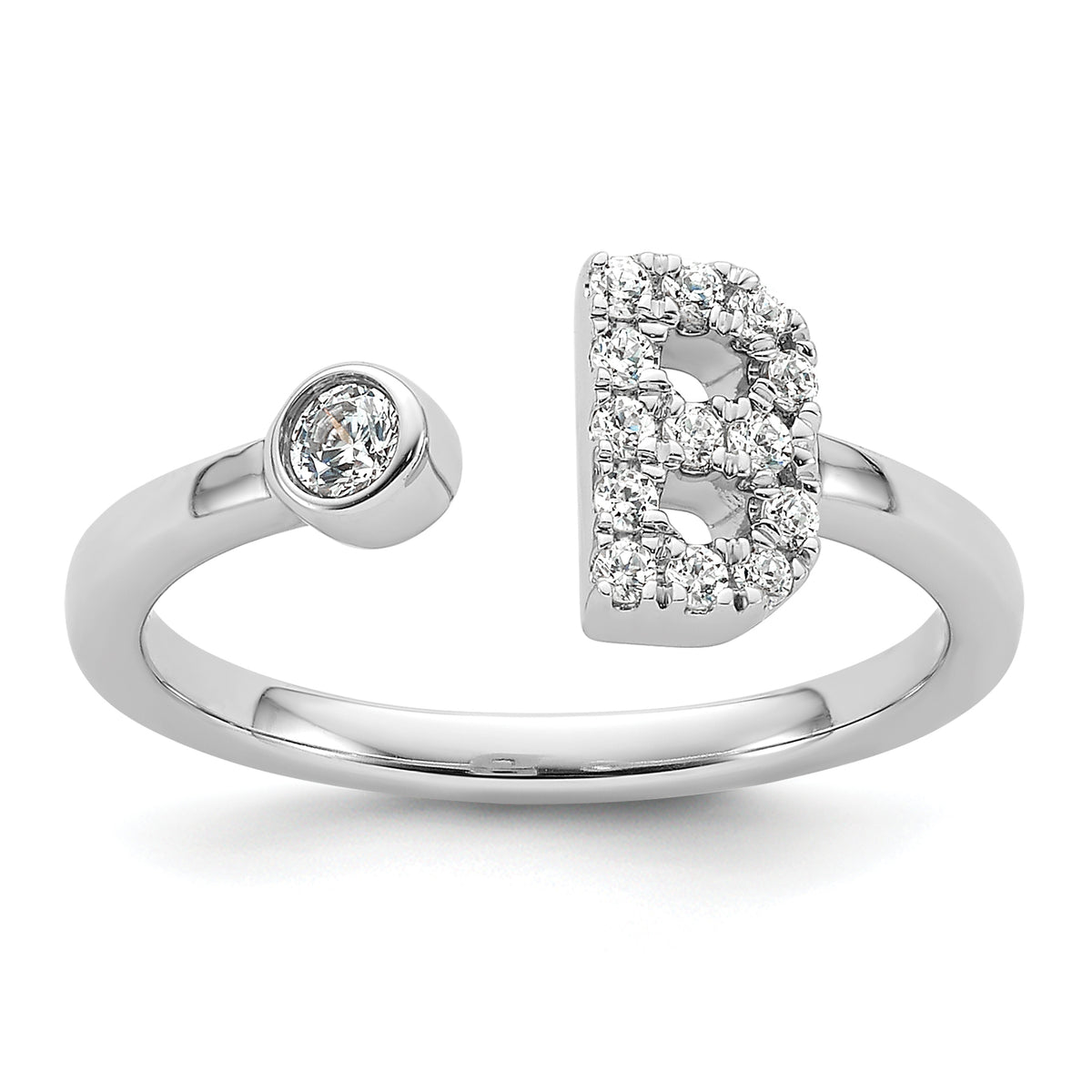 14k White Gold 1/5 carat Lab Grown Diamond VS/SI+ G+ Initial B Adjustable Ring