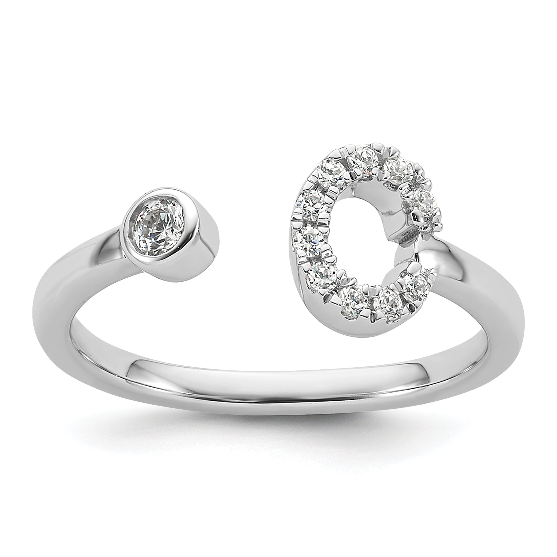 14k White Gold 1/5 carat Lab Grown Diamond VS/SI+ G+ Initial C Adjustable Ring Main image