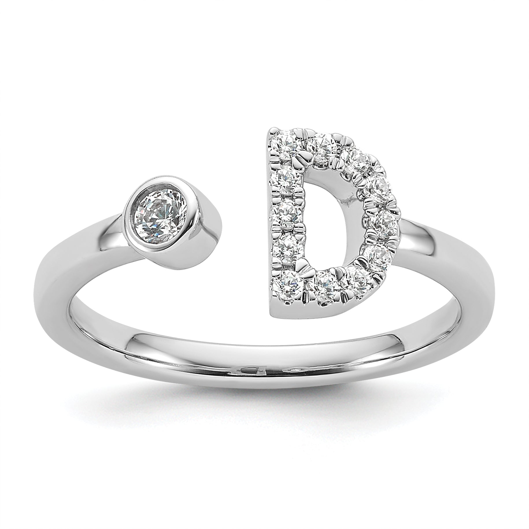 14k White Gold 1/5 carat Lab Grown Diamond VS/SI+ G+ Initial D Adjustable Ring Main image