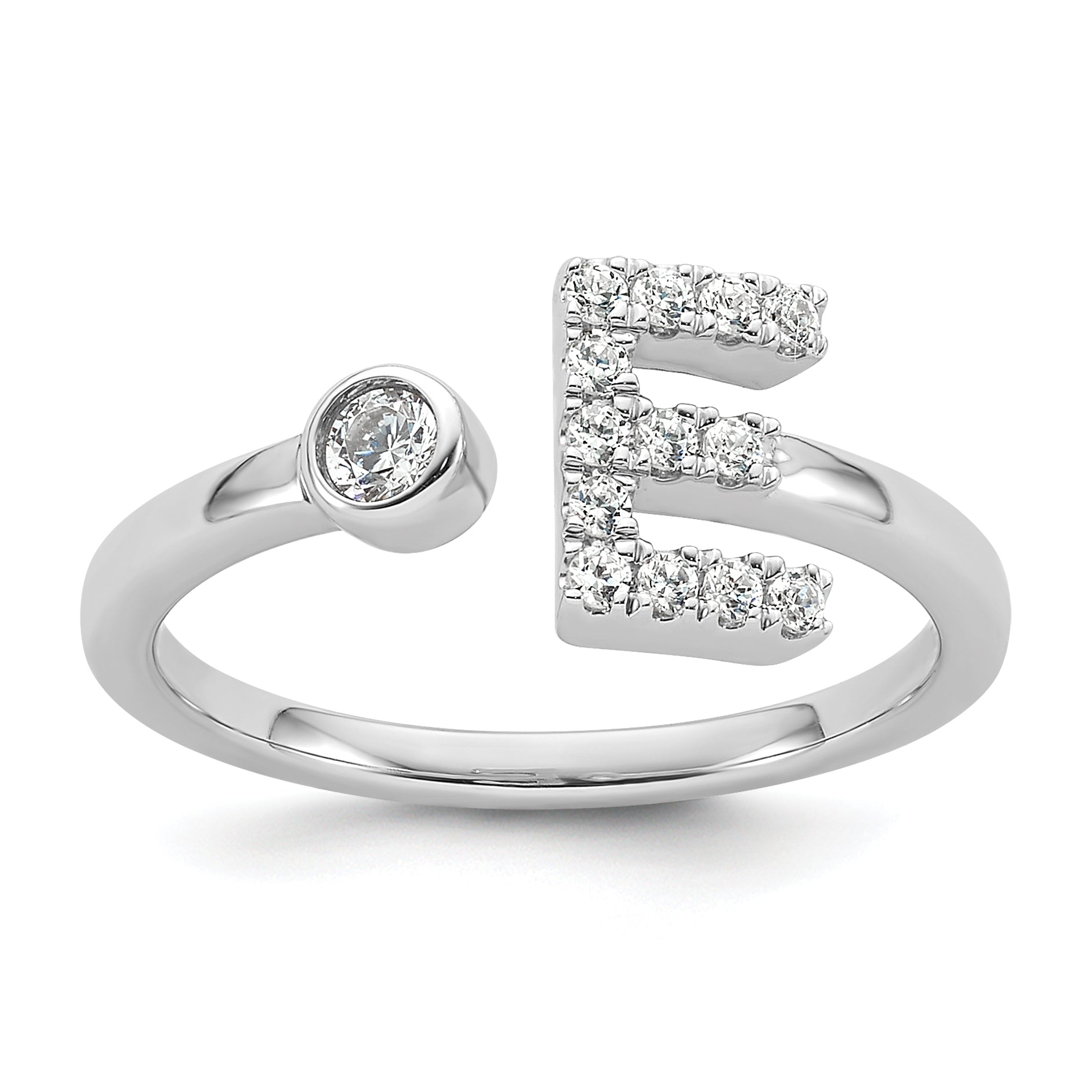 14k White Gold 1/5 carat Lab Grown Diamond VS/SI+ G+ Initial E Adjustable Ring Main image