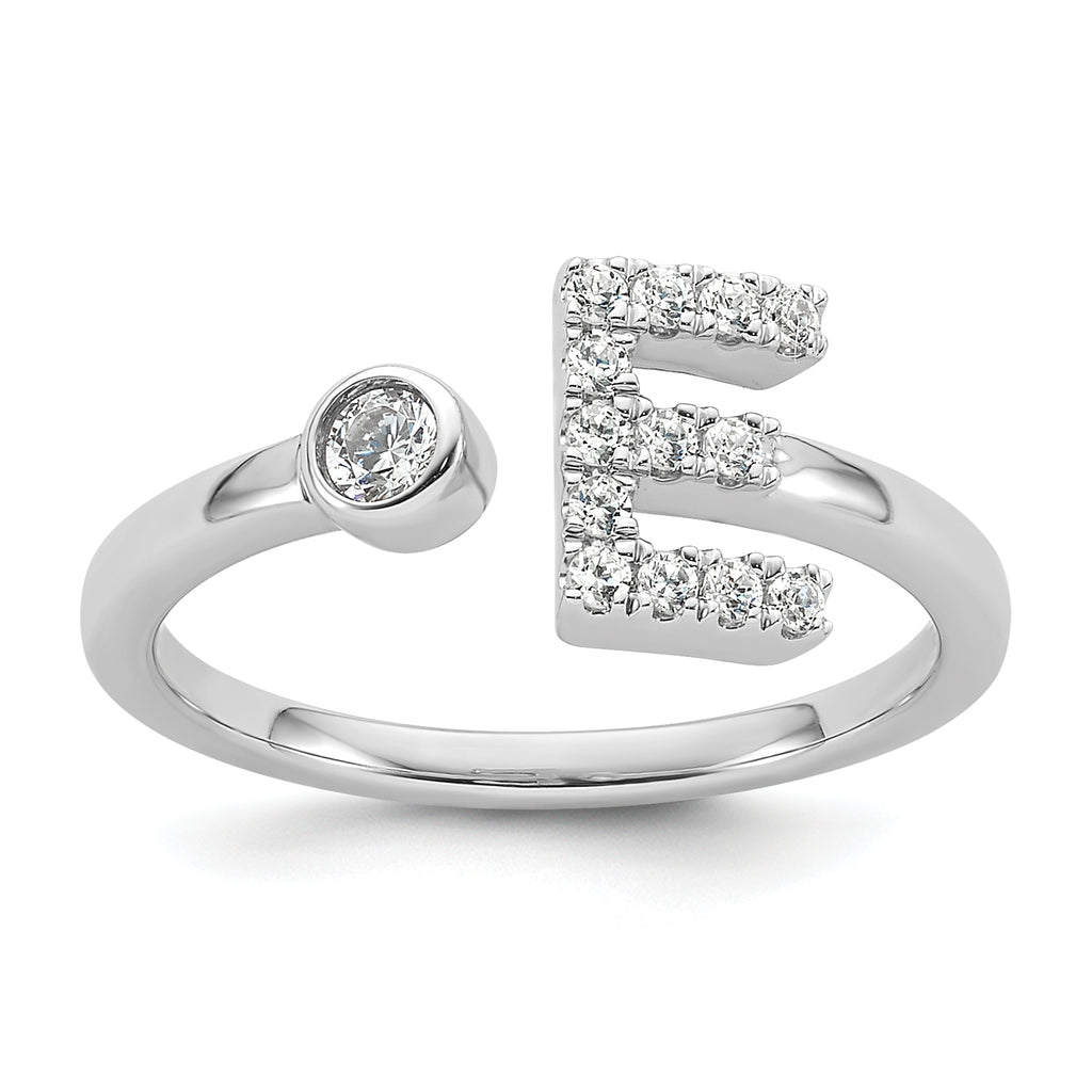 14k White Gold 1/5 carat Lab Grown Diamond VS/SI+ G+ Initial E Adjustable Ring