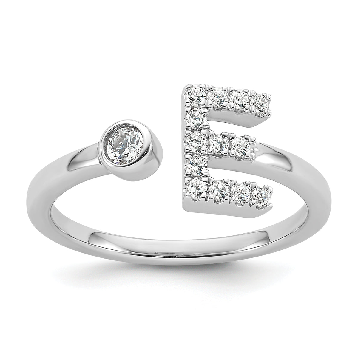 14k White Gold 1/5 carat Lab Grown Diamond VS/SI+ G+ Initial E Adjustable Ring