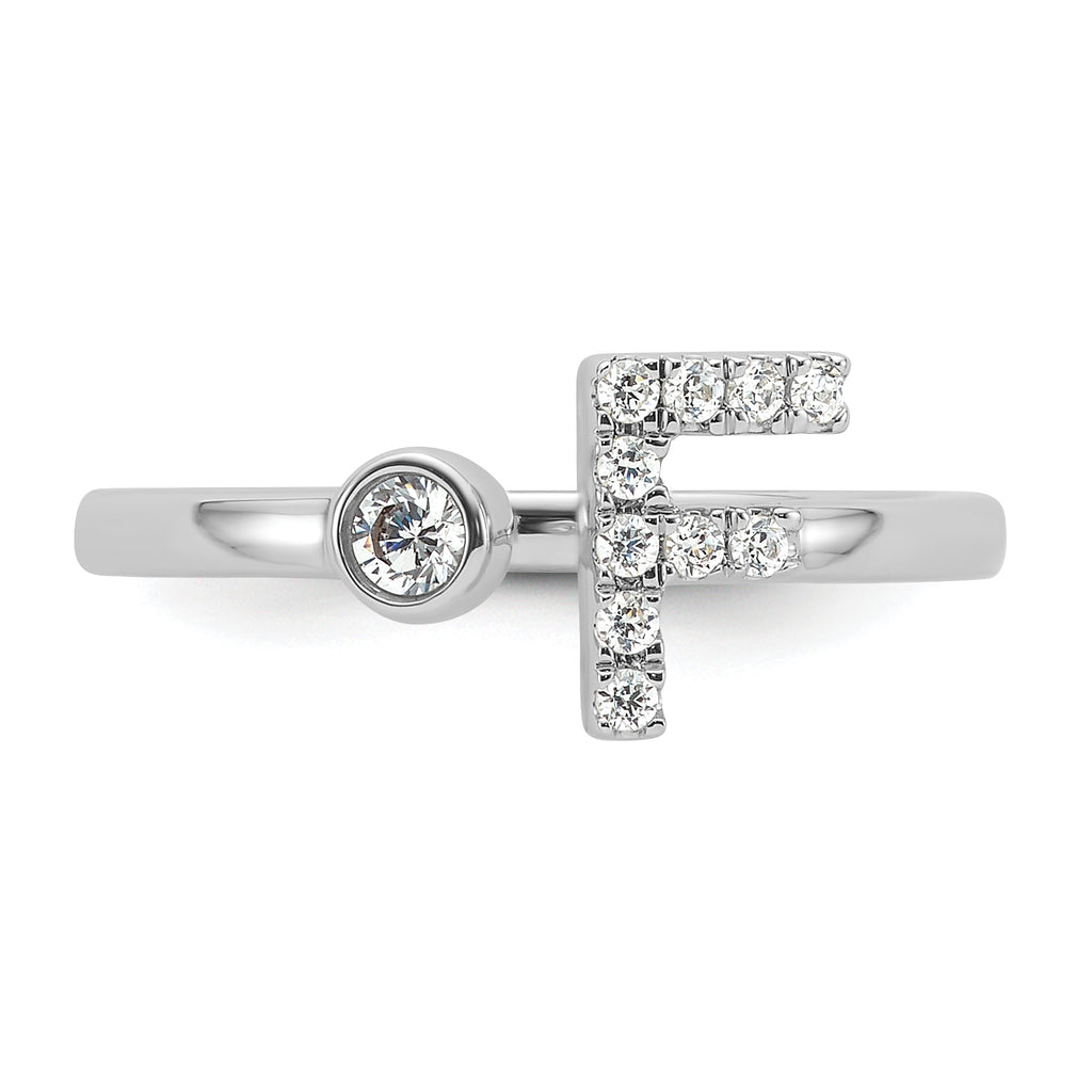 14k White Gold 1/6 carat Lab Grown Diamond VS/SI+ G+ Initial F Adjustable Ring