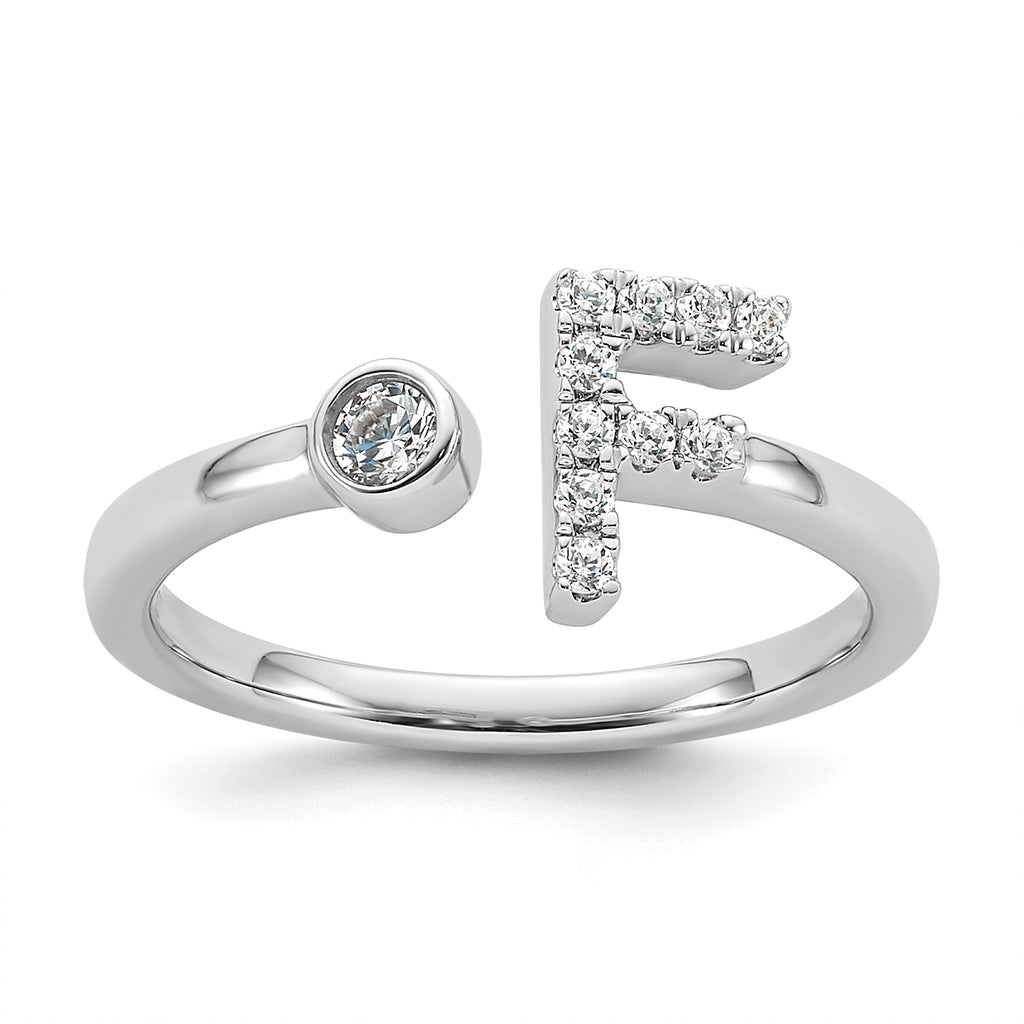 14k White Gold 1/6 carat Lab Grown Diamond VS/SI+ G+ Initial F Adjustable Ring