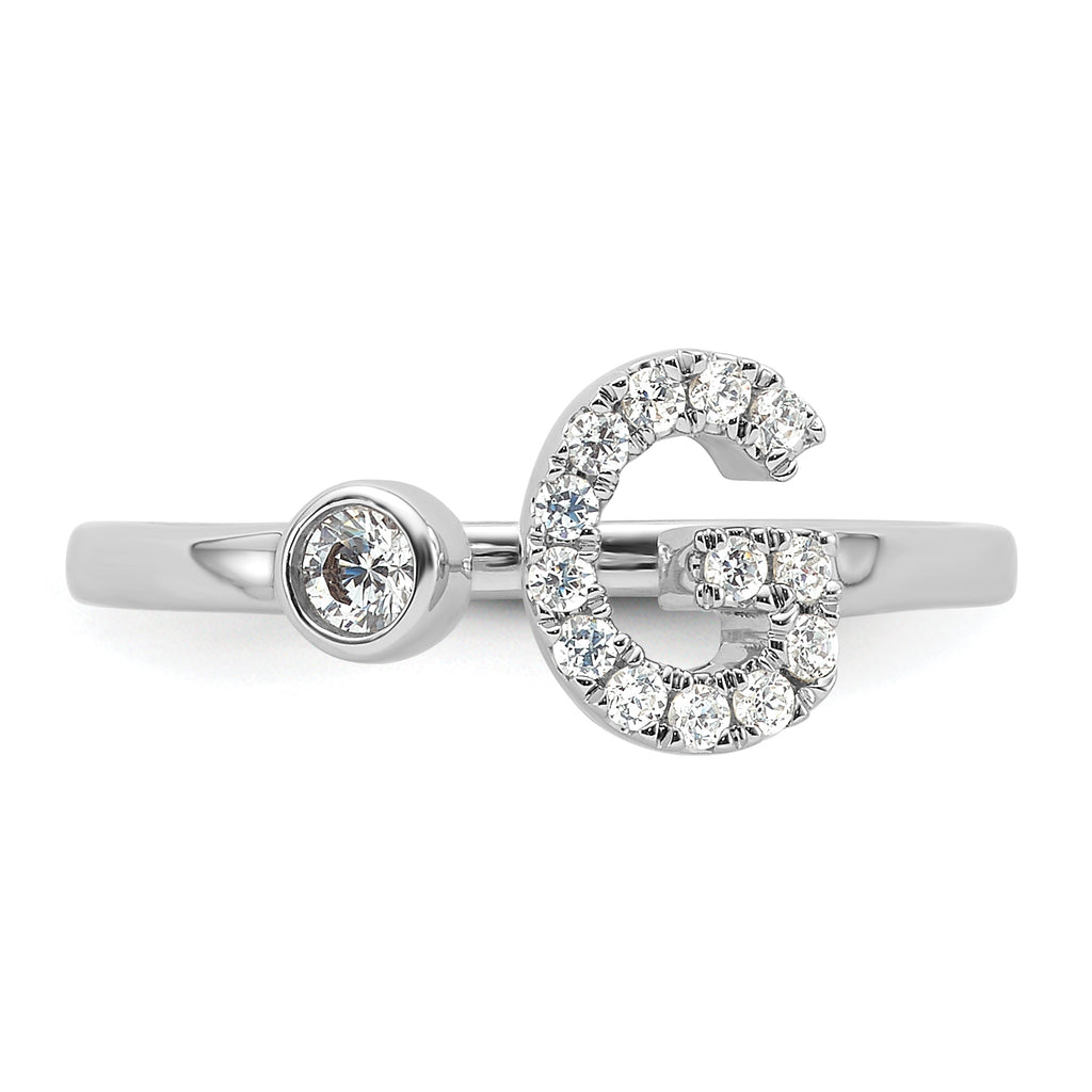 14k White Gold 1/5 carat Lab Grown Diamond VS/SI+ G+ Initial G Adjustable Ring
