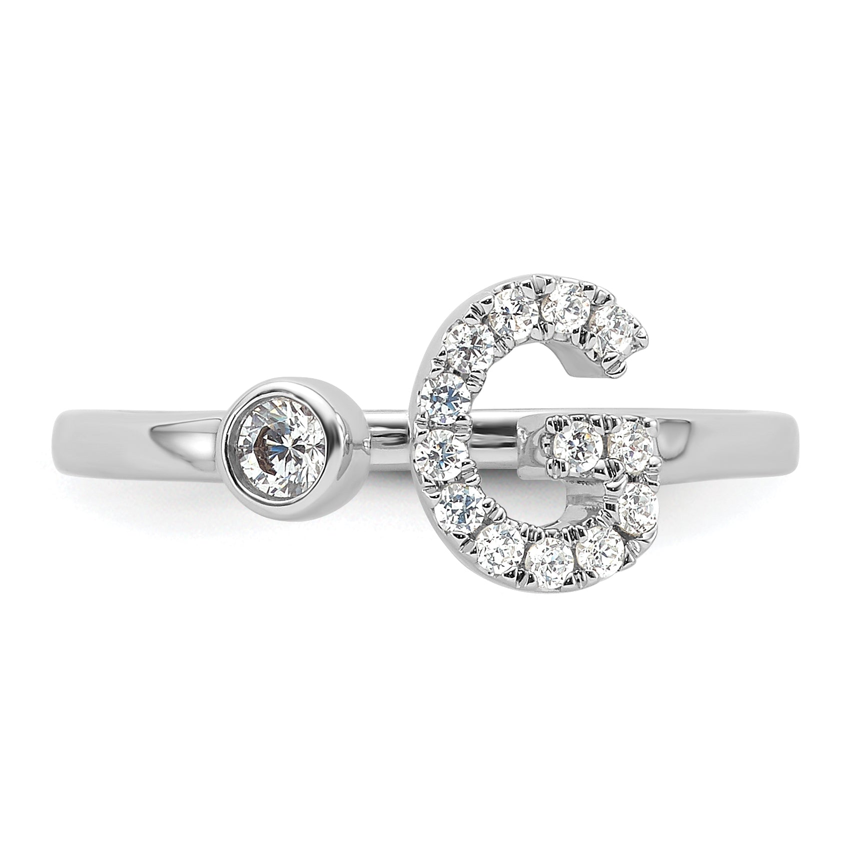 14k White Gold 1/5 carat Lab Grown Diamond VS/SI+ G+ Initial G Adjustable Ring