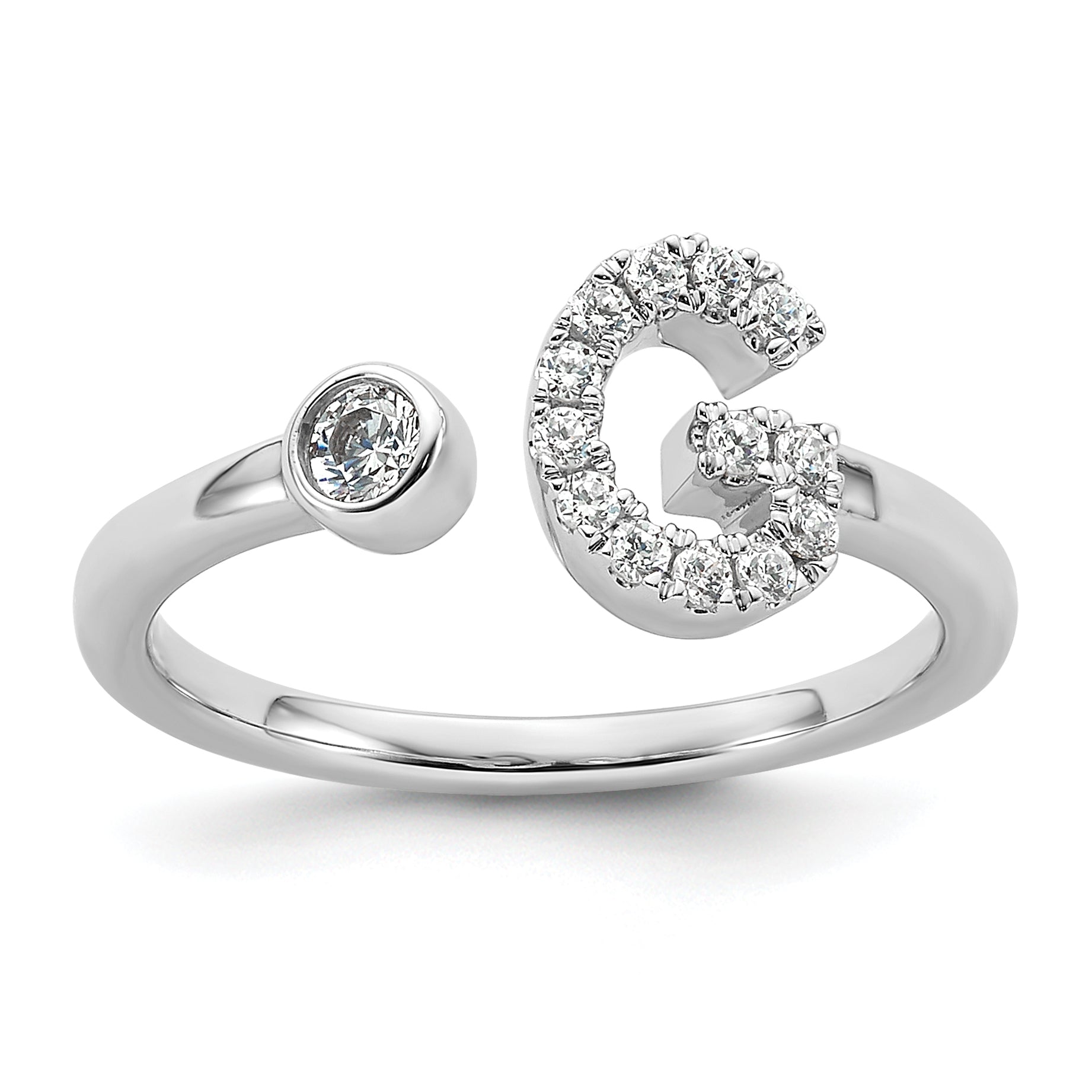 14k White Gold 1/5 carat Lab Grown Diamond VS/SI+ G+ Initial G Adjustable Ring Main image