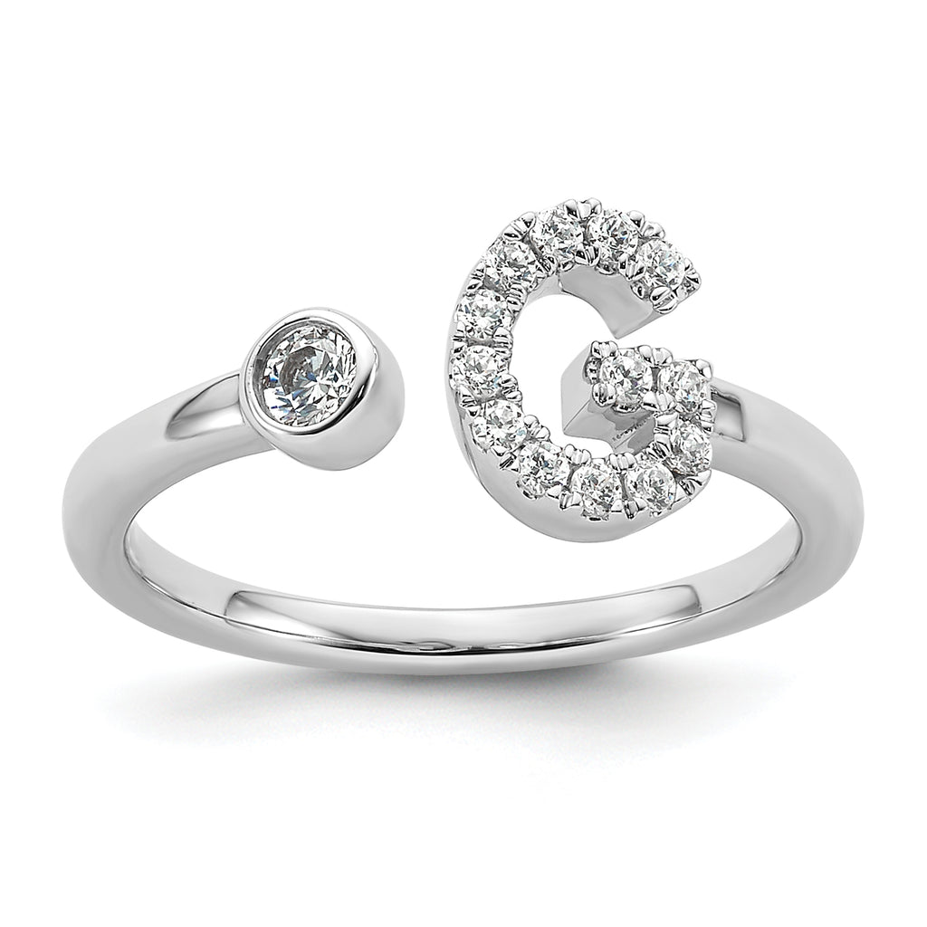 14k White Gold 1/5 carat Lab Grown Diamond VS/SI+ G+ Initial G Adjustable Ring