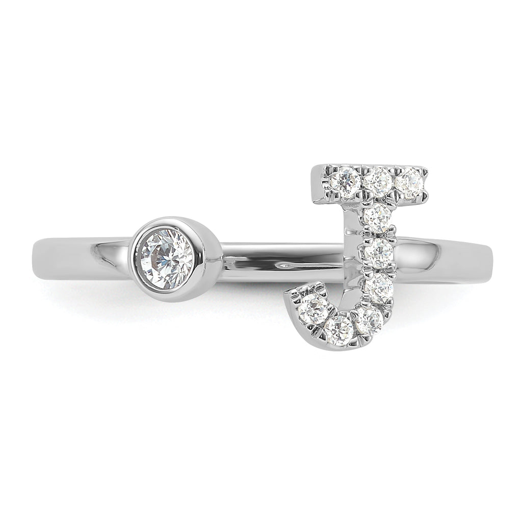 14k White Gold 1/6 carat Lab Grown Diamond VS/SI+ G+ Initial J Adjustable Ring
