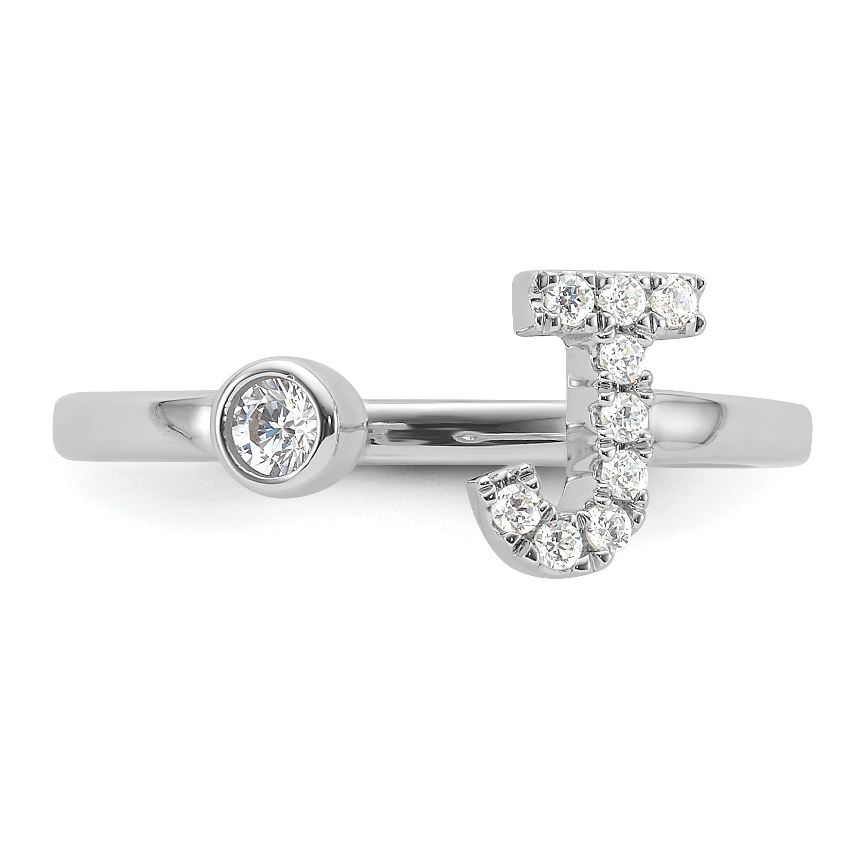 14k White Gold 1/6 carat Lab Grown Diamond VS/SI+ G+ Initial J Adjustable Ring