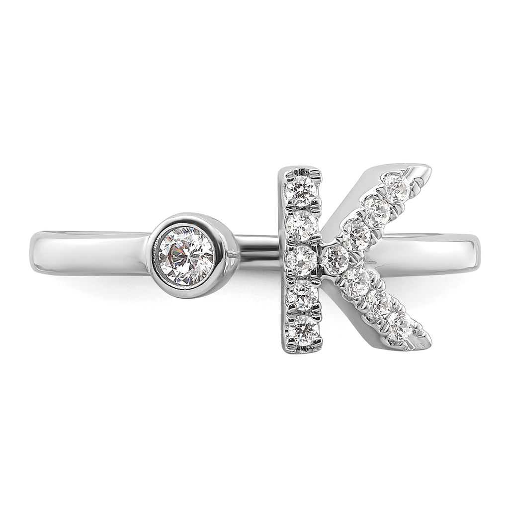 14k White Gold 1/5 carat Lab Grown Diamond VS/SI+ G+ Initial K Adjustable Ring