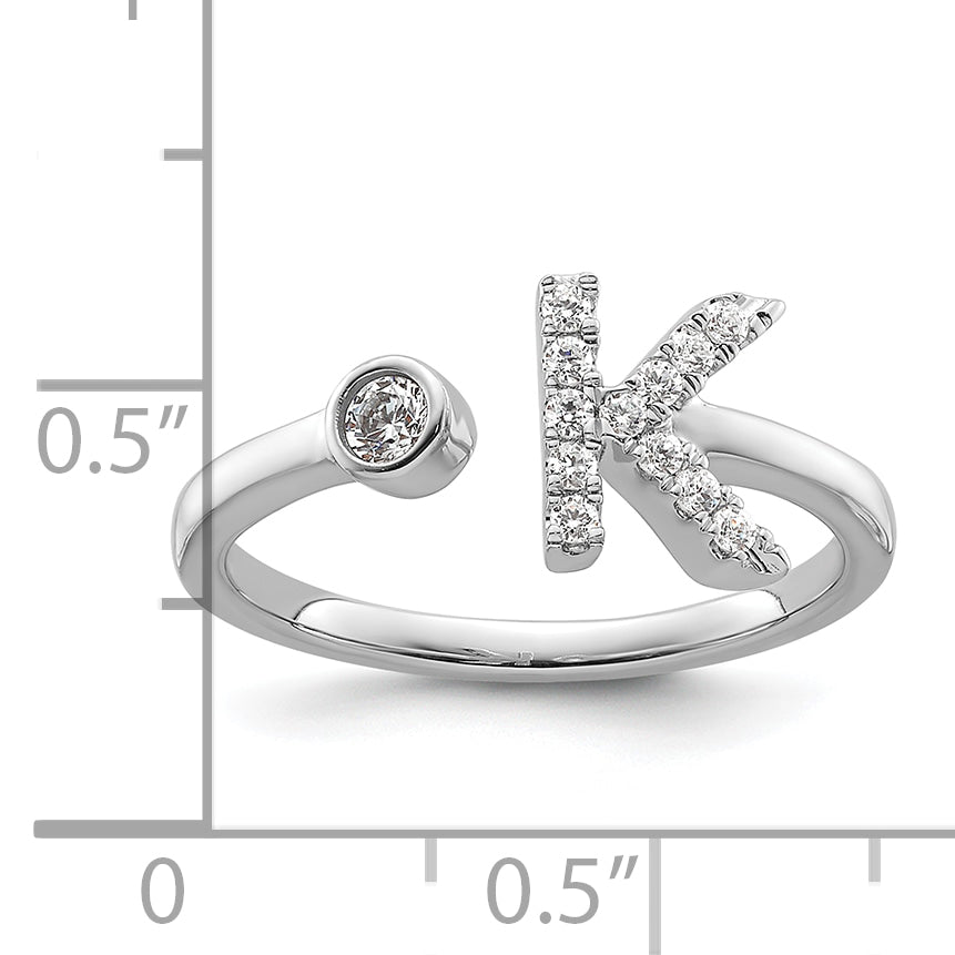 14k White Gold 1/5 carat Lab Grown Diamond VS/SI+ G+ Initial K Adjustable Ring