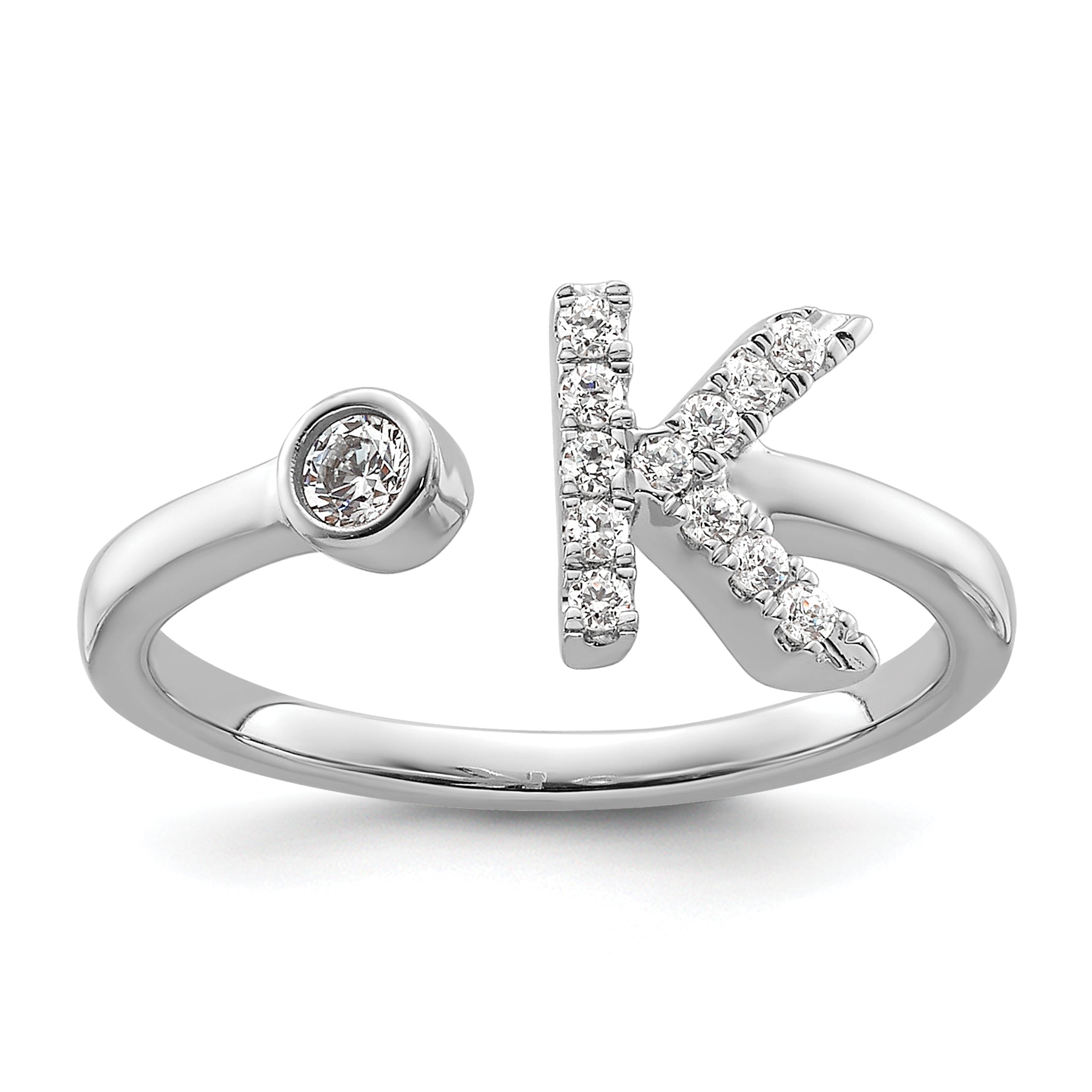 14k White Gold 1/5 carat Lab Grown Diamond VS/SI+ G+ Initial K Adjustable Ring Main image