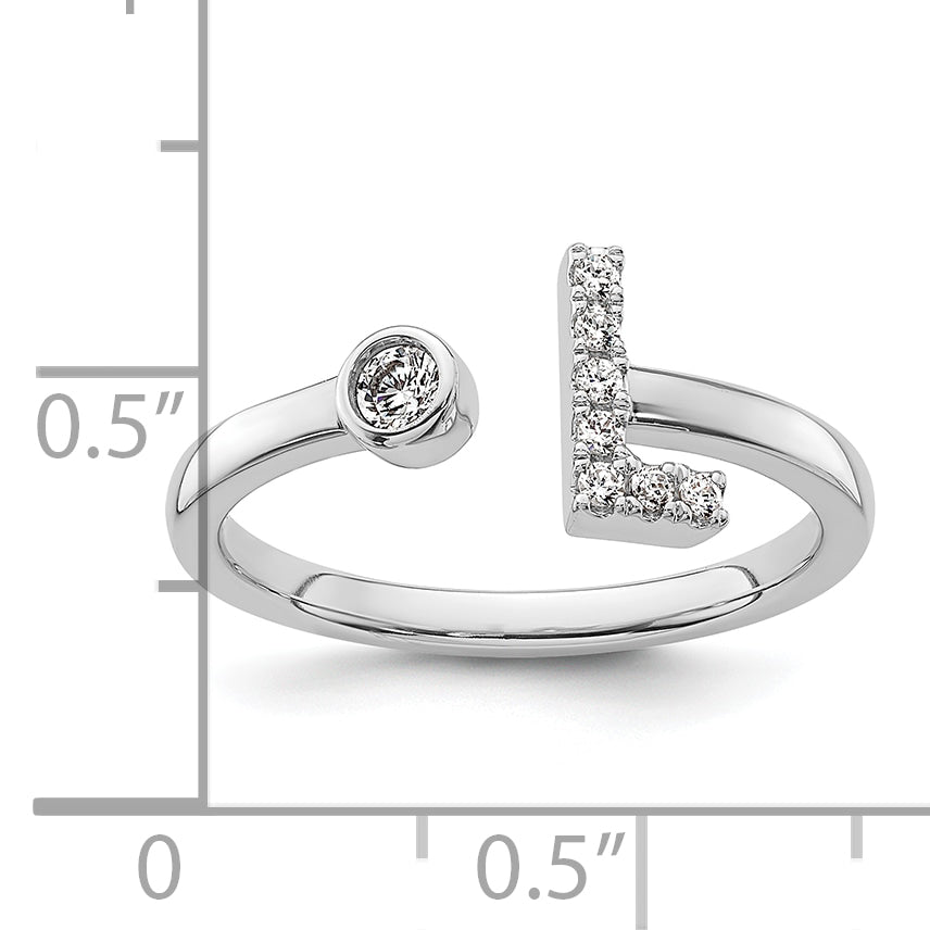 14k White Gold 1/8 carat Lab Grown Diamond VS/SI+ G+ Initial L Adjustable Ring
