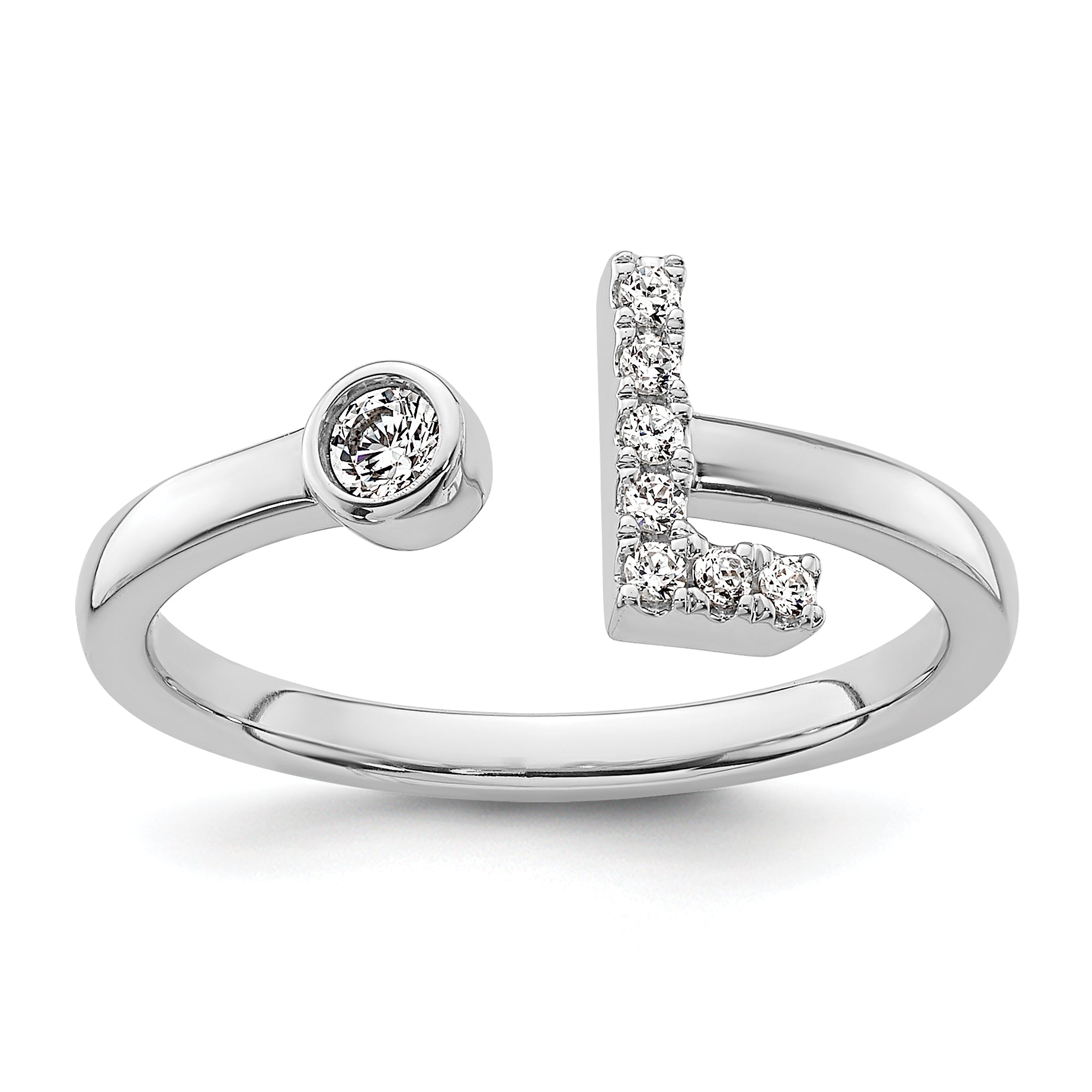 14k White Gold 1/8 carat Lab Grown Diamond VS/SI+ G+ Initial L Adjustable Ring Main image