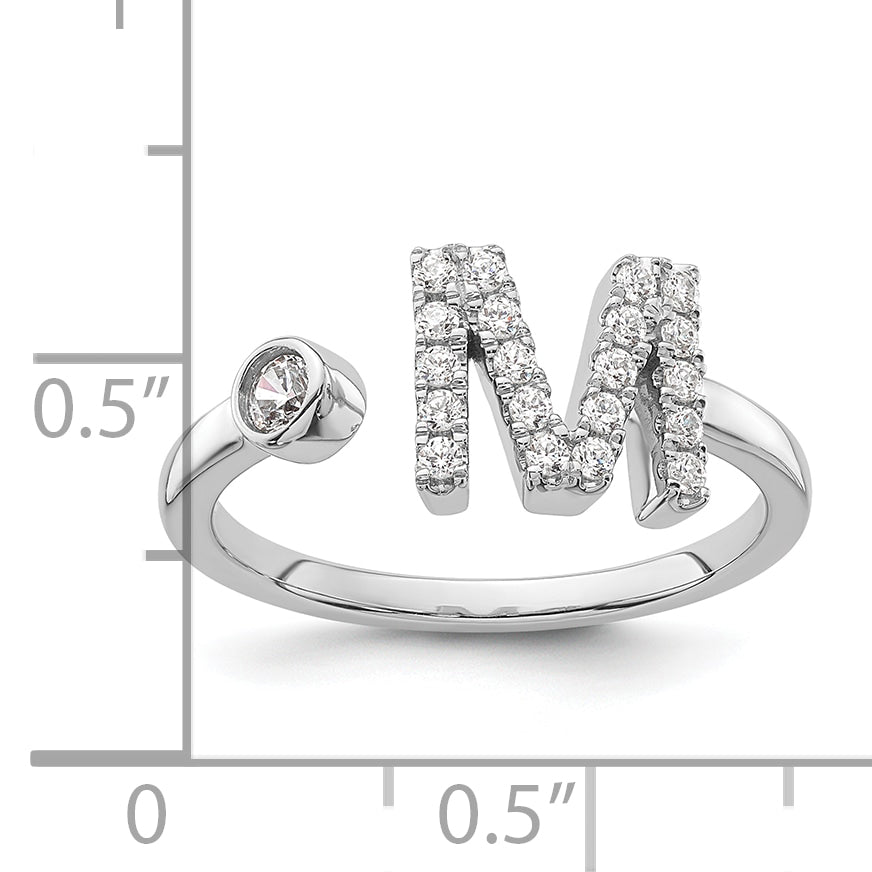 14k White Gold 1/4 carat Lab Grown Diamond VS/SI+ G+ Initial M Adjustable Ring
