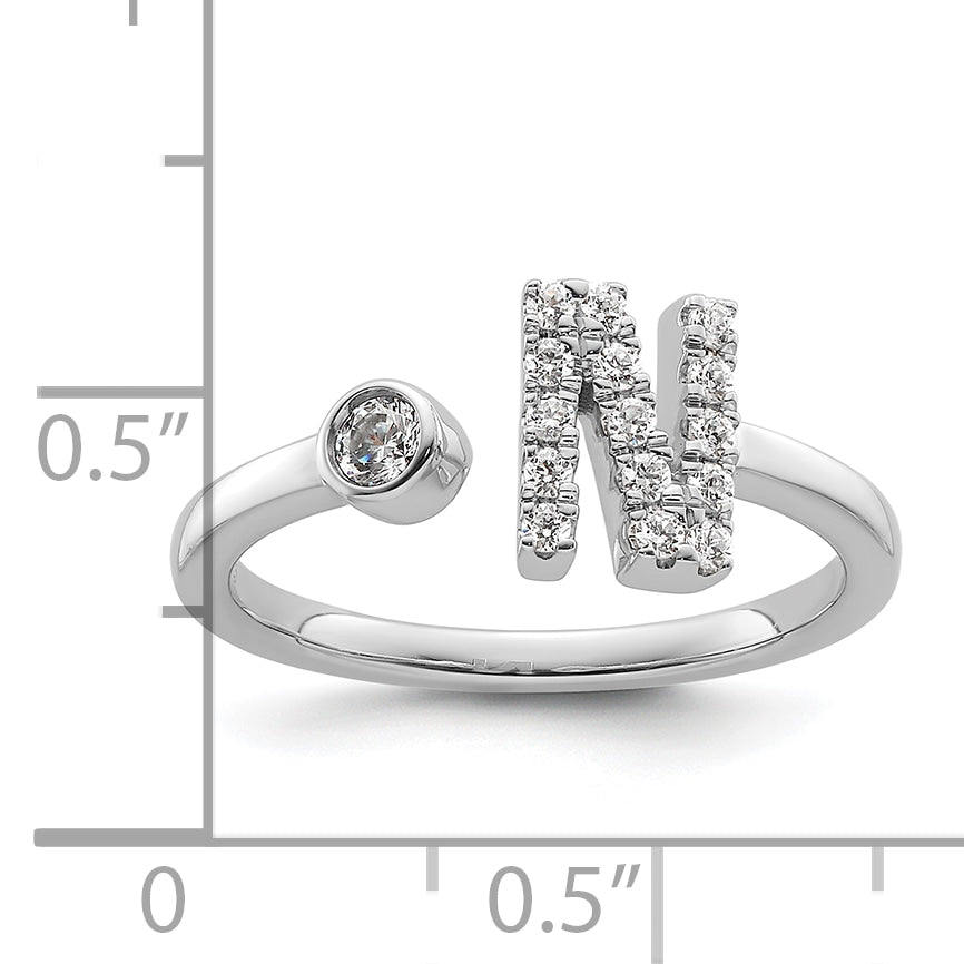 14k White Gold 1/5 carat Lab Grown Diamond VS/SI+ G+ Initial N Adjustable Ring