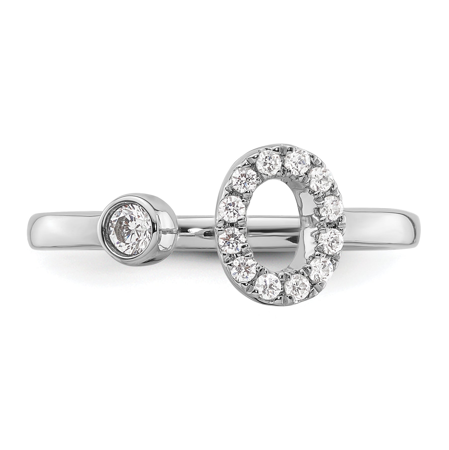 14k White Gold 1/5 carat Lab Grown Diamond VS/SI+ G+ Initial O Adjustable Ring