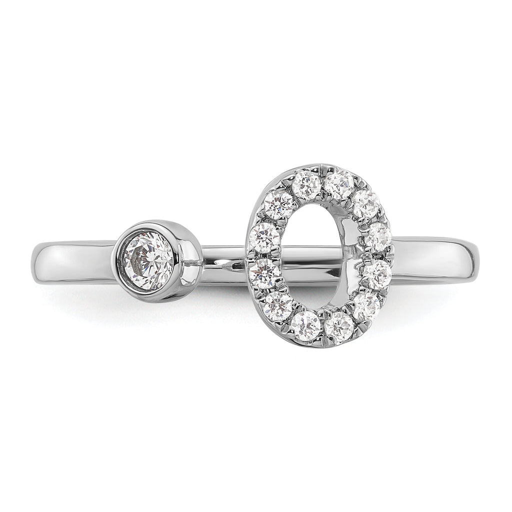 14k White Gold 1/5 carat Lab Grown Diamond VS/SI+ G+ Initial O Adjustable Ring