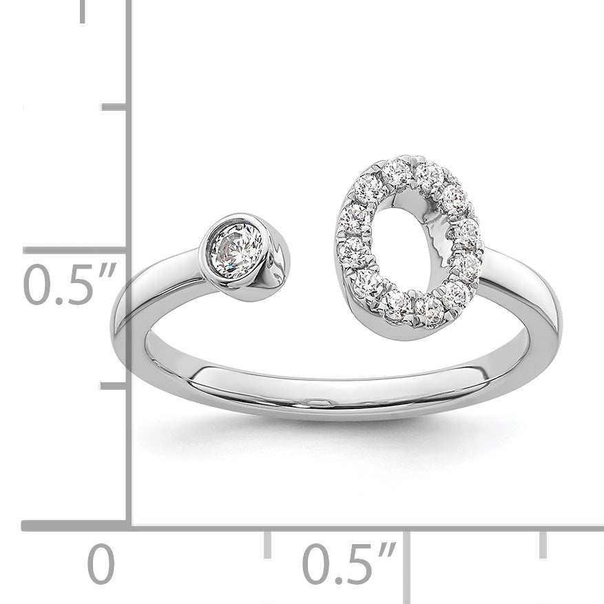 14k White Gold 1/5 carat Lab Grown Diamond VS/SI+ G+ Initial O Adjustable Ring