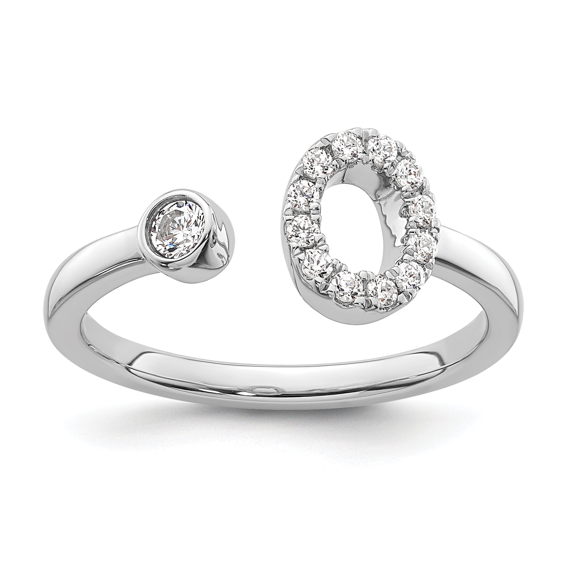14k White Gold 1/5 carat Lab Grown Diamond VS/SI+ G+ Initial O Adjustable Ring Main image
