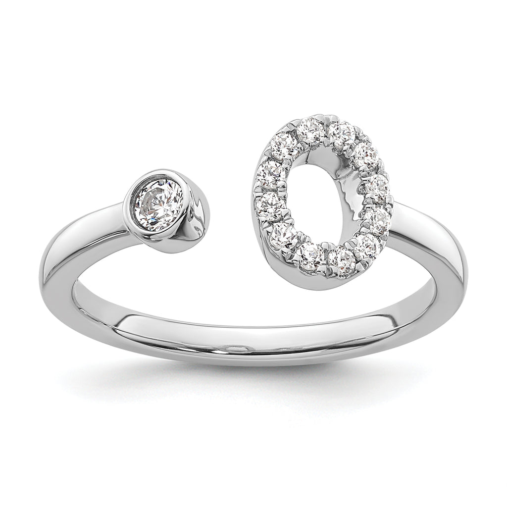 14k White Gold 1/5 carat Lab Grown Diamond VS/SI+ G+ Initial O Adjustable Ring