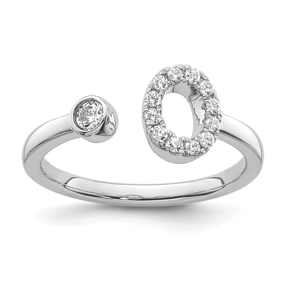 14k White Gold 1/5 carat Lab Grown Diamond VS/SI+ G+ Initial O Adjustable Ring