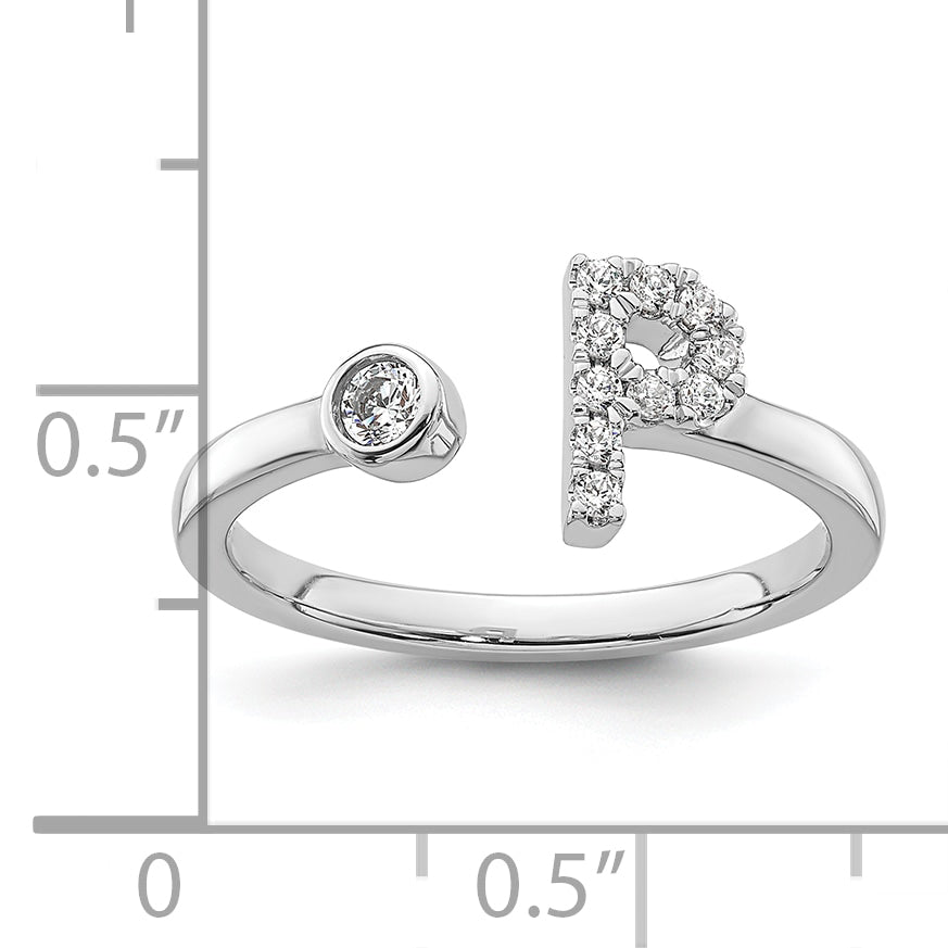 14k White Gold 1/6 carat Lab Grown Diamond VS/SI+ G+ Initial P Adjustable Ring