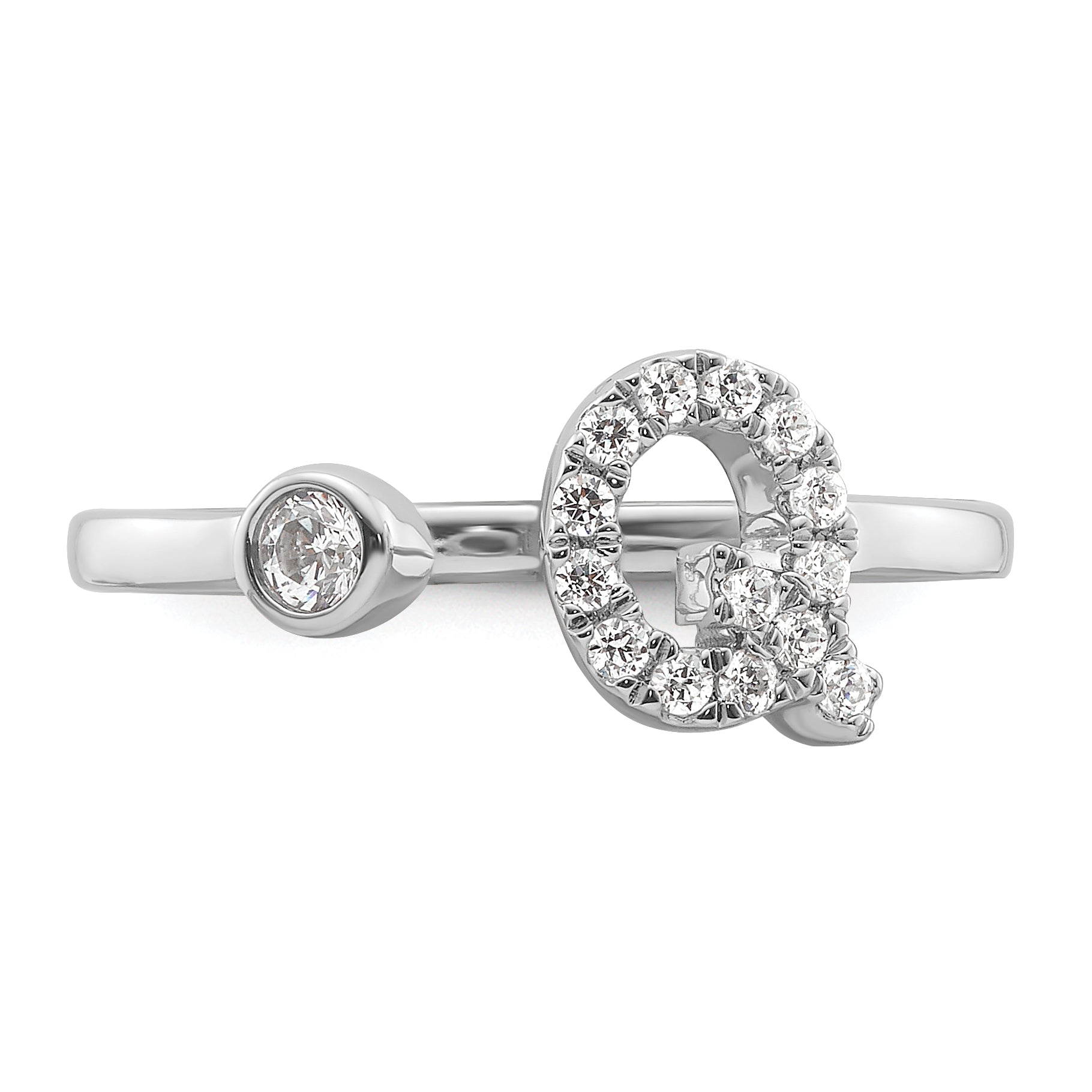 14k White Gold 1/5 carat Lab Grown Diamond VS/SI+ G+ Initial Q Adjustable Ring