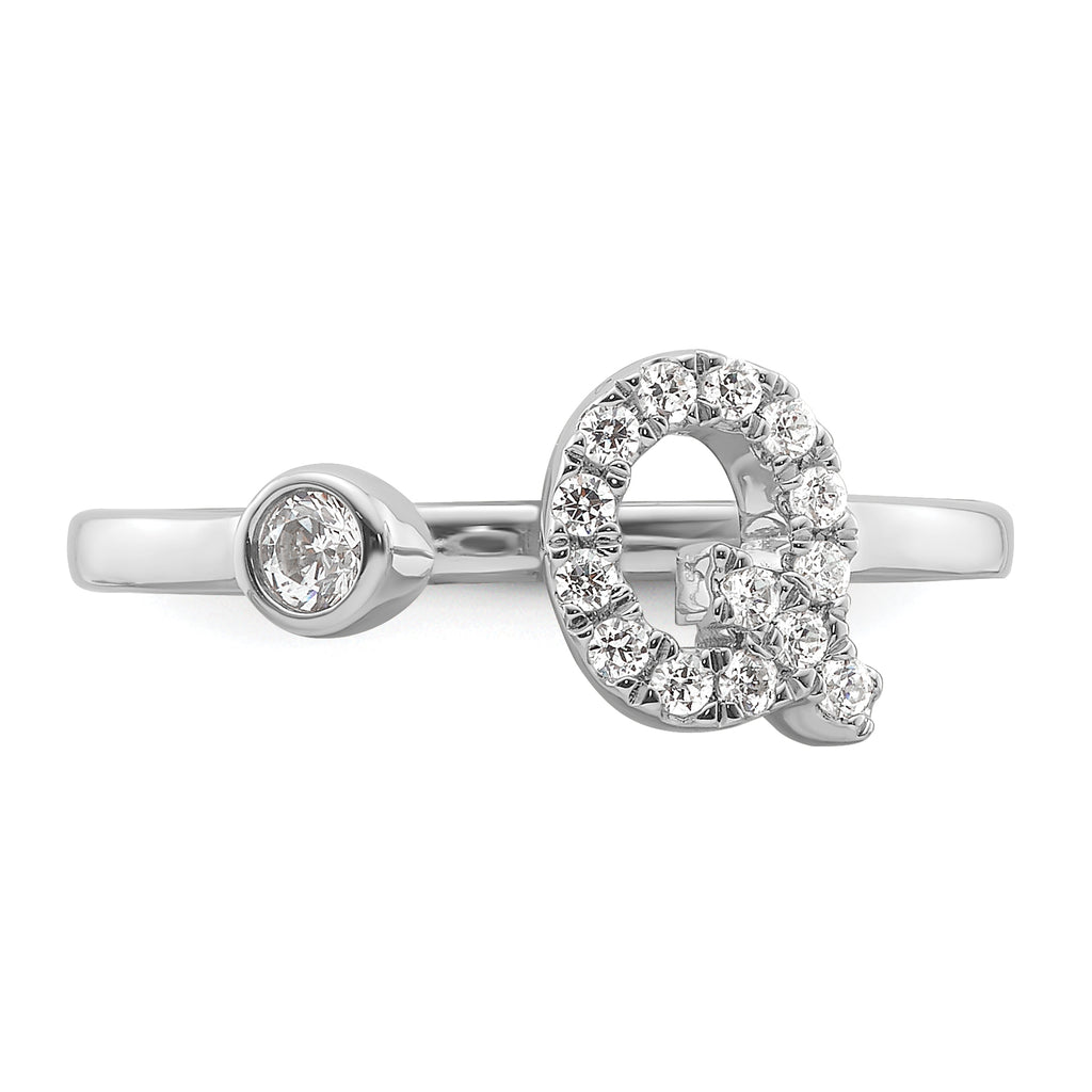 14k White Gold 1/5 carat Lab Grown Diamond VS/SI+ G+ Initial Q Adjustable Ring