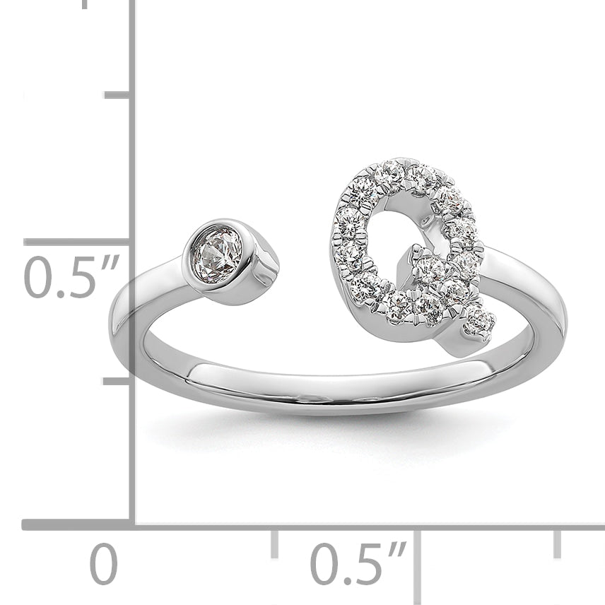 14k White Gold 1/5 carat Lab Grown Diamond VS/SI+ G+ Initial Q Adjustable Ring
