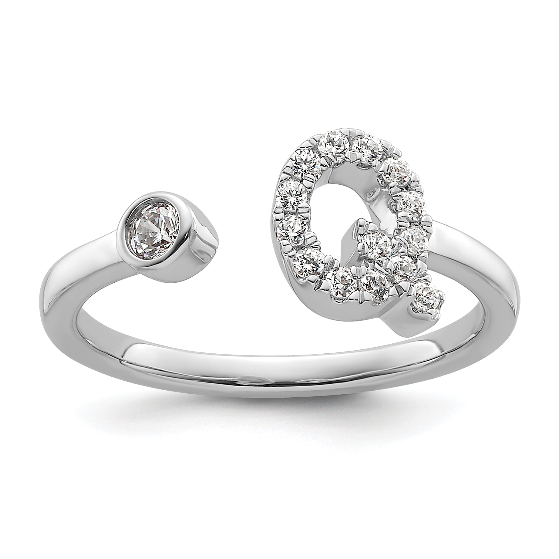 14k White Gold 1/5 carat Lab Grown Diamond VS/SI+ G+ Initial Q Adjustable Ring Main image
